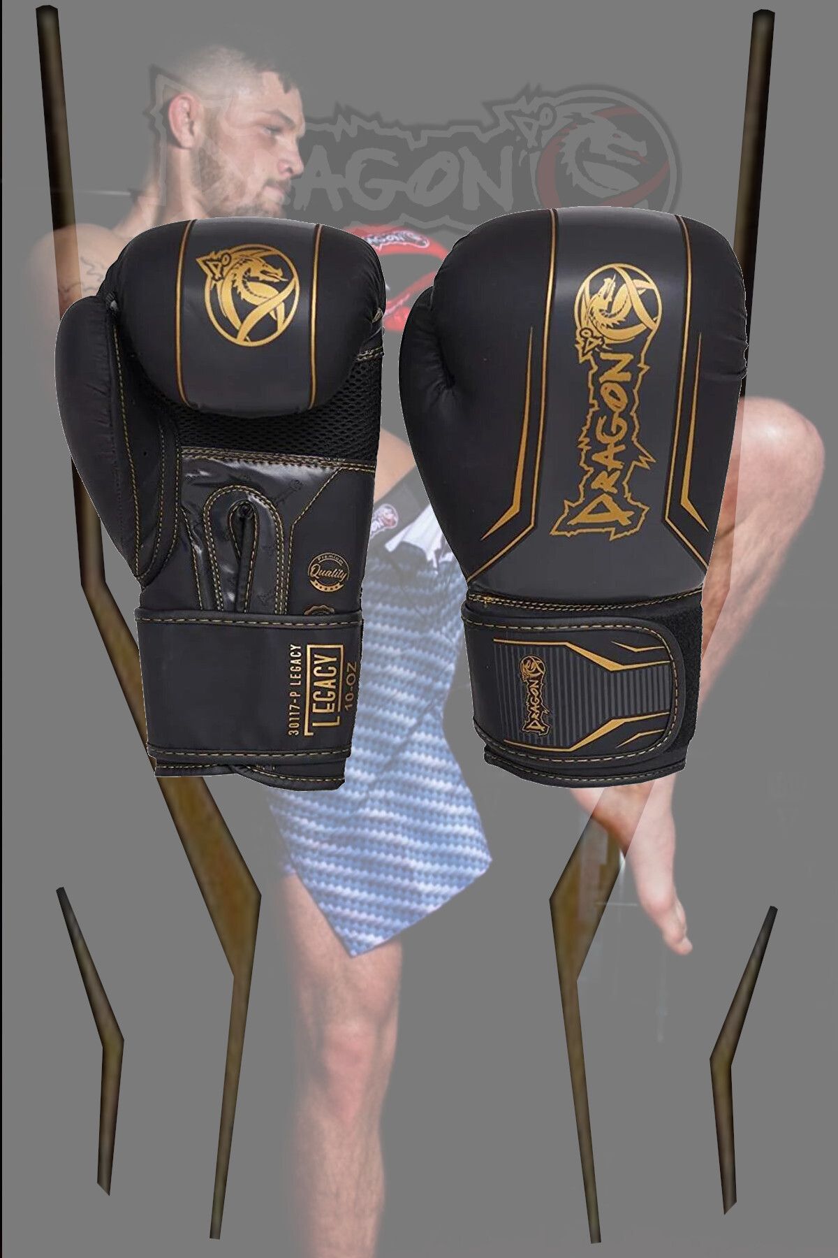 دستکش بوکس مشکی مردانه و زنانه کیک میراث Muaythai اژدها 2 ست Dragondo
