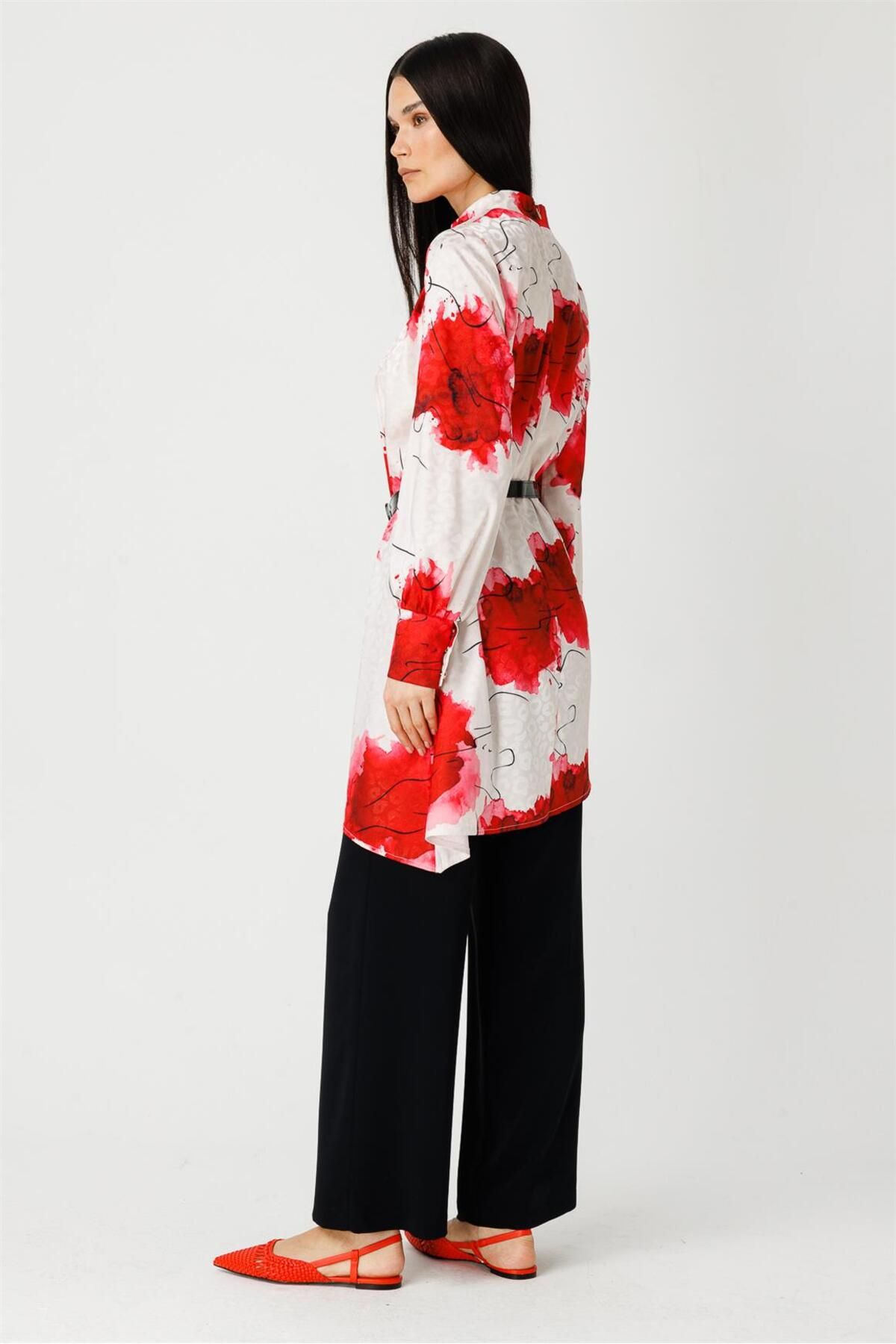 Esswaap-Red Poppy Patterned Tunic and Trousers Set 2