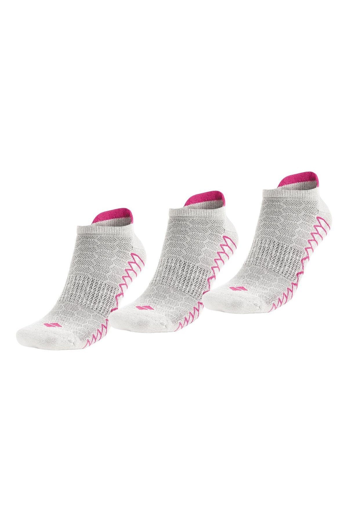 Bonny Silver Koku Yapmayan Koşu Ve Yürüyüş Kadın Patik Fuşya Gümüş Çorap 3'lü Paket