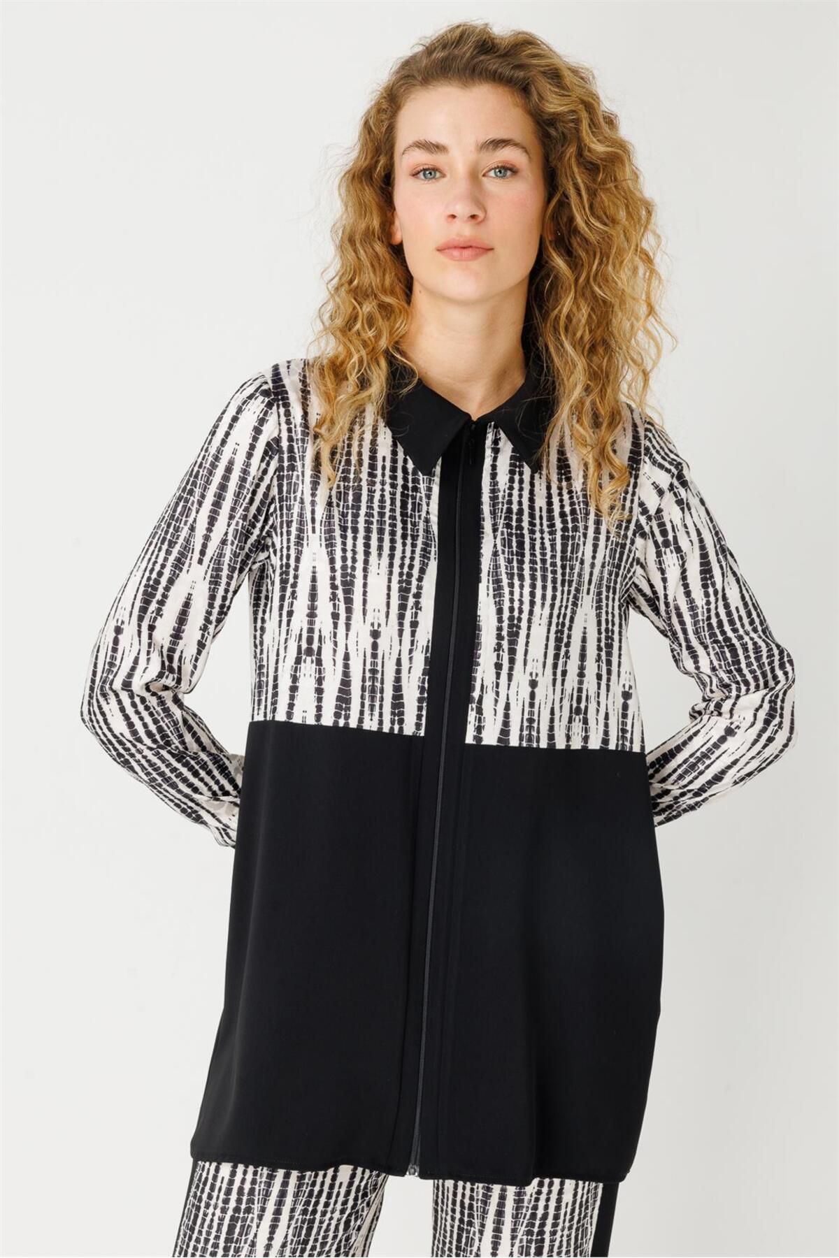 Esswaap-Black Tunic and Trousers Set - Custom Pattern Printed and Zippered 6