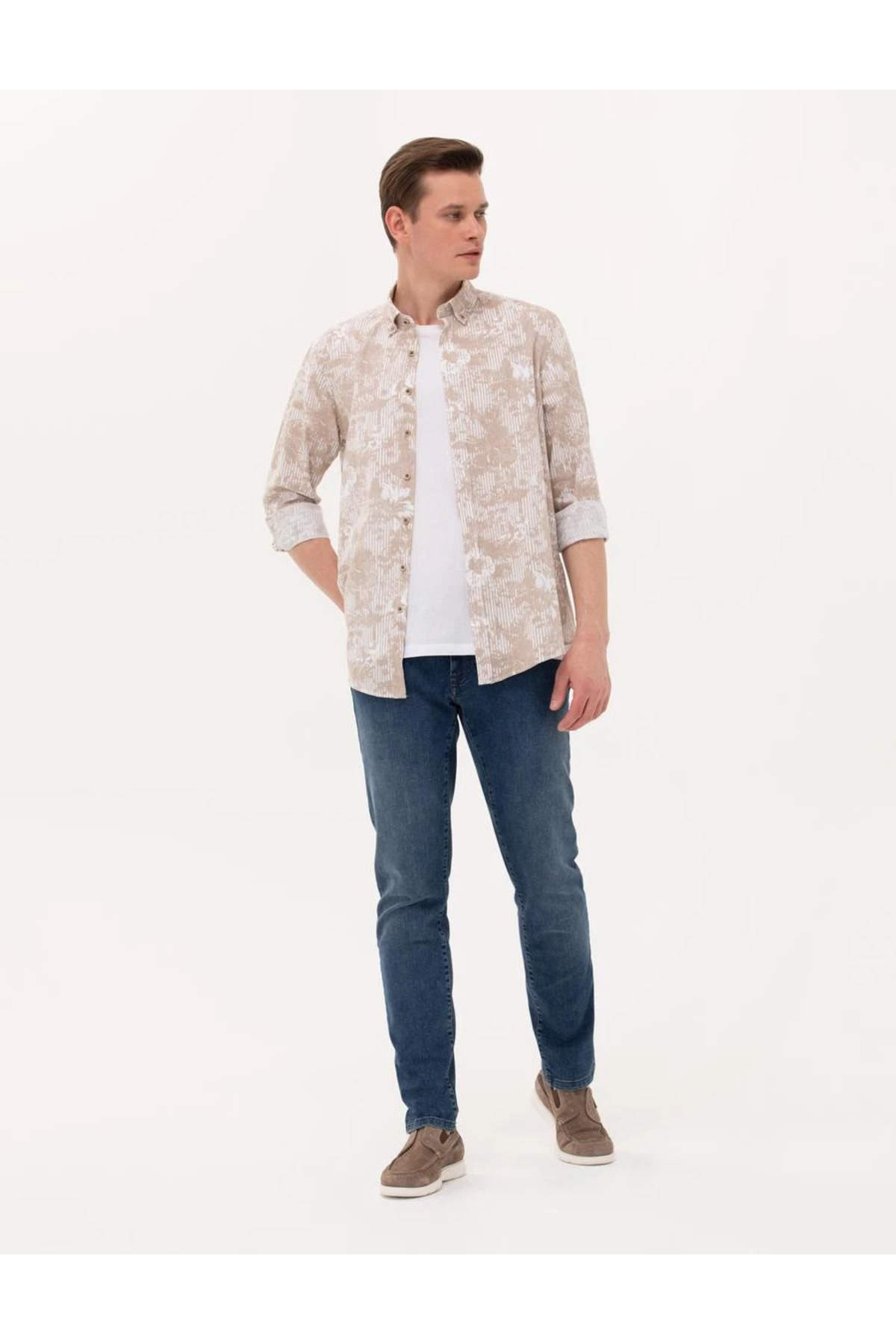 پیراهن پیر کاردین مردانه 100% پنبه بژ  گلدار Comfort / ریلکس    بیسیک Daily/روزانه | Pierre Cardin G021SZ004.000.1374118 TR - تصویر 5