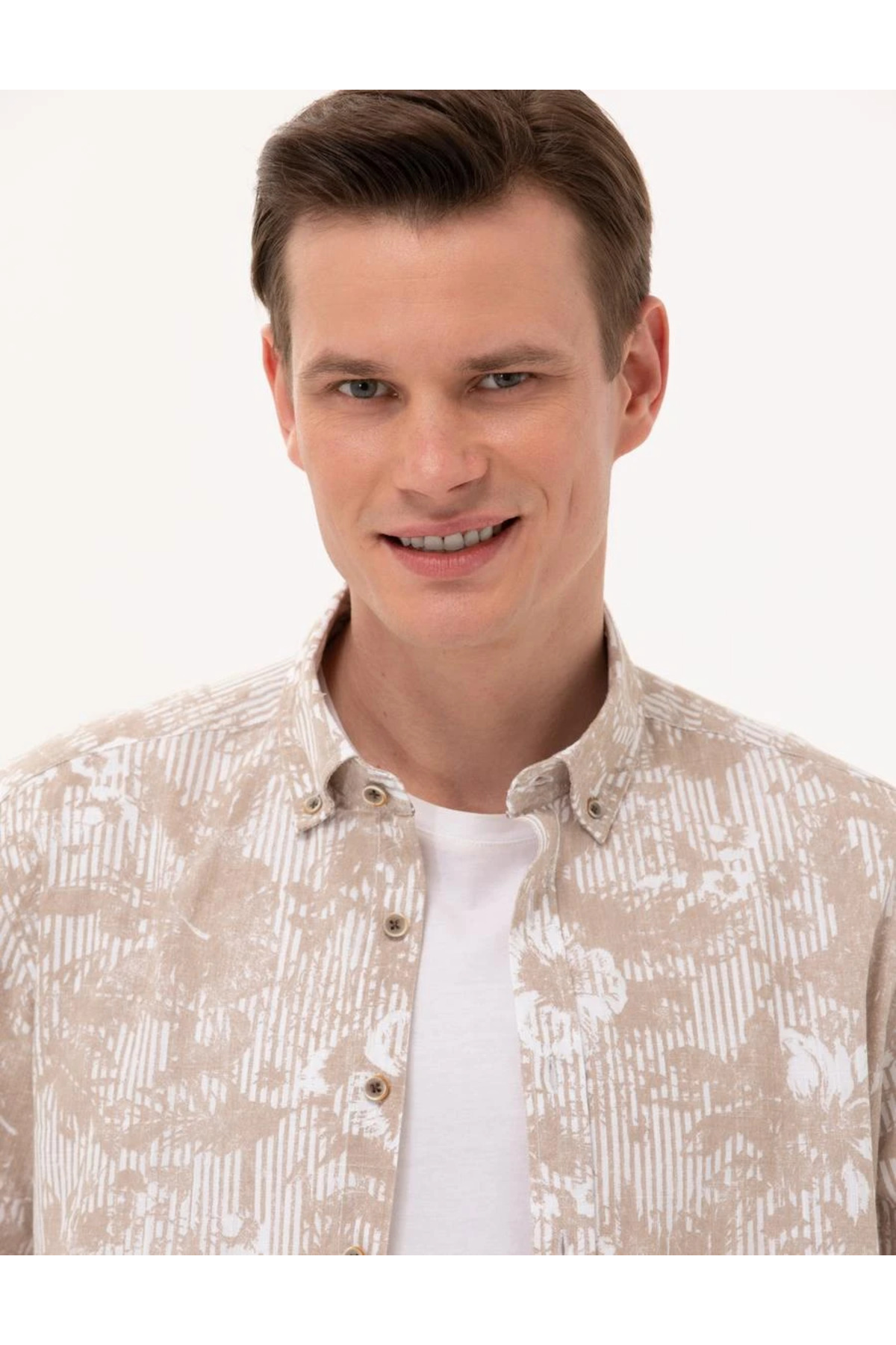 پیراهن پیر کاردین مردانه 100% پنبه بژ  گلدار Comfort / ریلکس    بیسیک Daily/روزانه | Pierre Cardin G021SZ004.000.1374118 TR - تصویر 4
