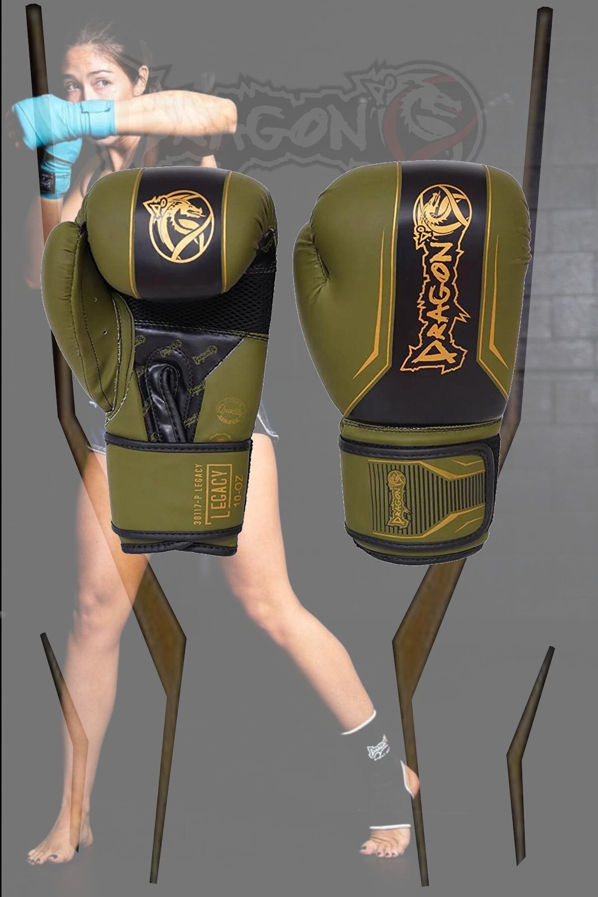 دستکش بوکس سبز مردانه و زنانه کیک میراث Muaythai اژدها 2 ست Dragondo