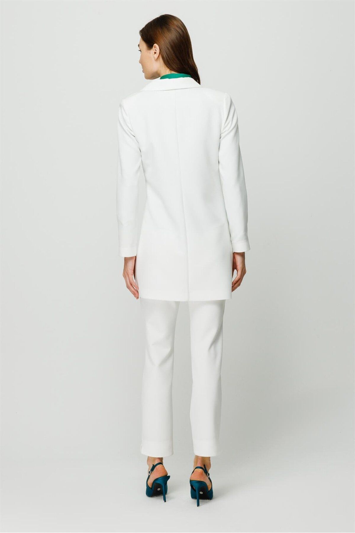 Esswaap-Double Breasted Single Button Trousers Jacket Set Ecru 6