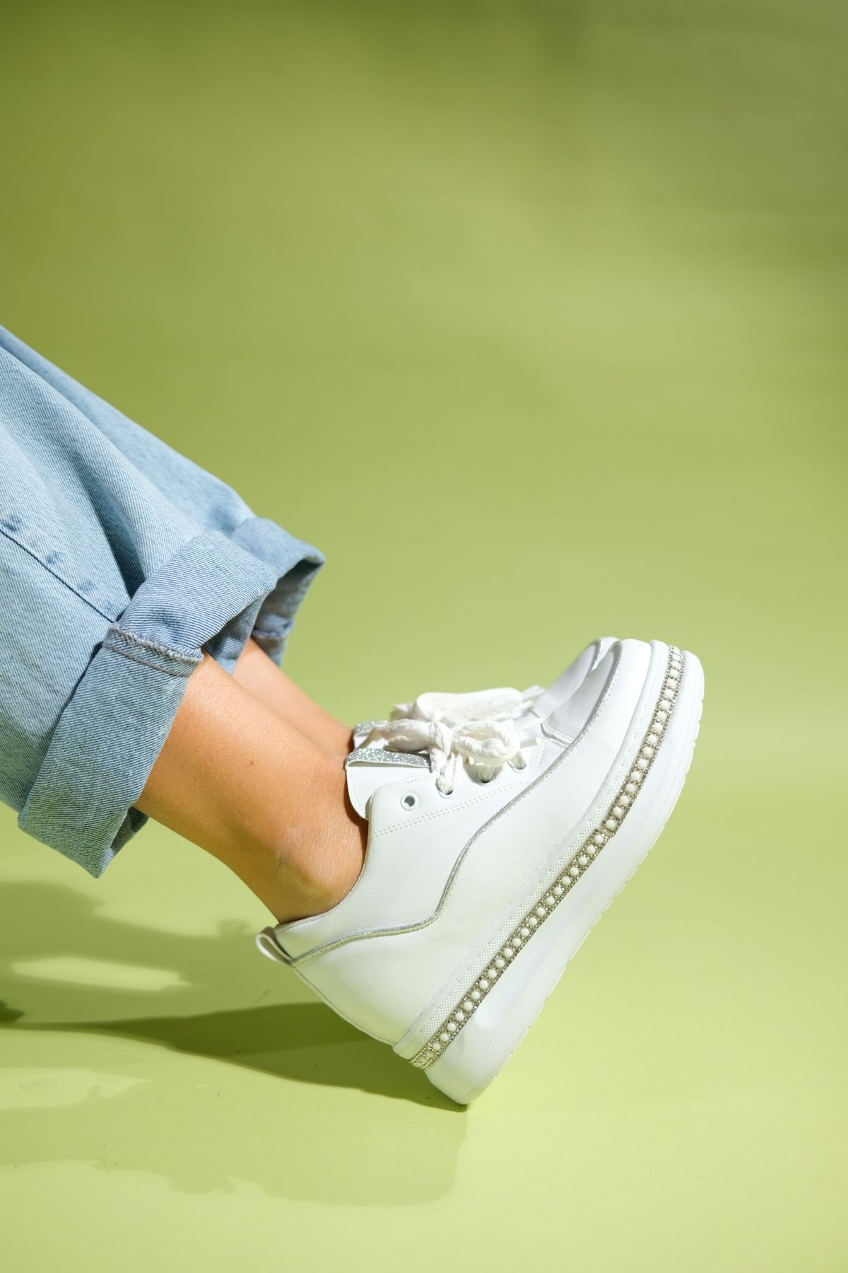 LuviShoes-JERSEY White Stone Pearl Women's Hidden Heeled Sports Shoes 2