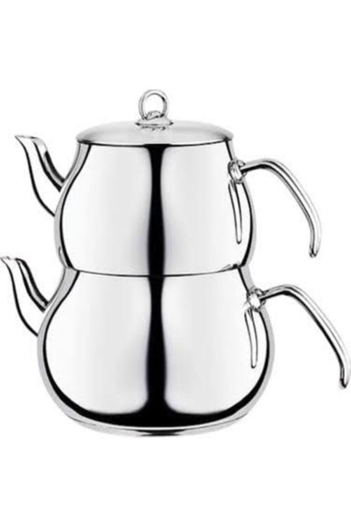 Genel Markalar Çelik Çaydanlık Mini Boy Metal Sap Çift Kapaklı Mini Kendinden Süzgeçli
