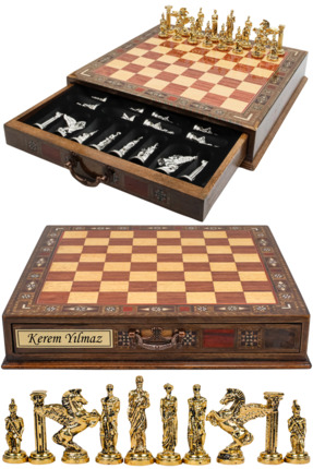 Cooper Chess Premium Büyük 38cm Çekmeceli Ahşap Kutulu Metal Satranç Takımı A...