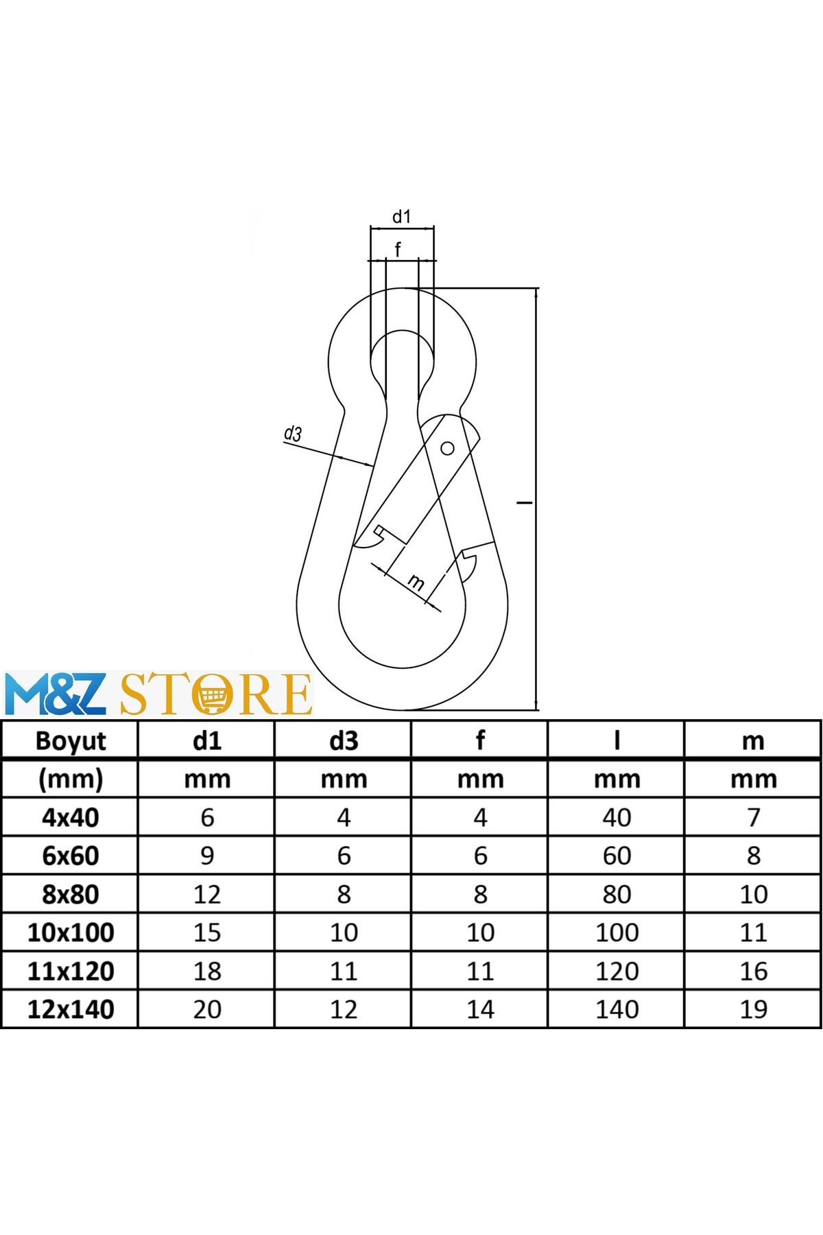 ŞAKİR HIRDAVAT-1 Piece Straight Spring Carabiner - Keychain Climbing Hook 8x80 2