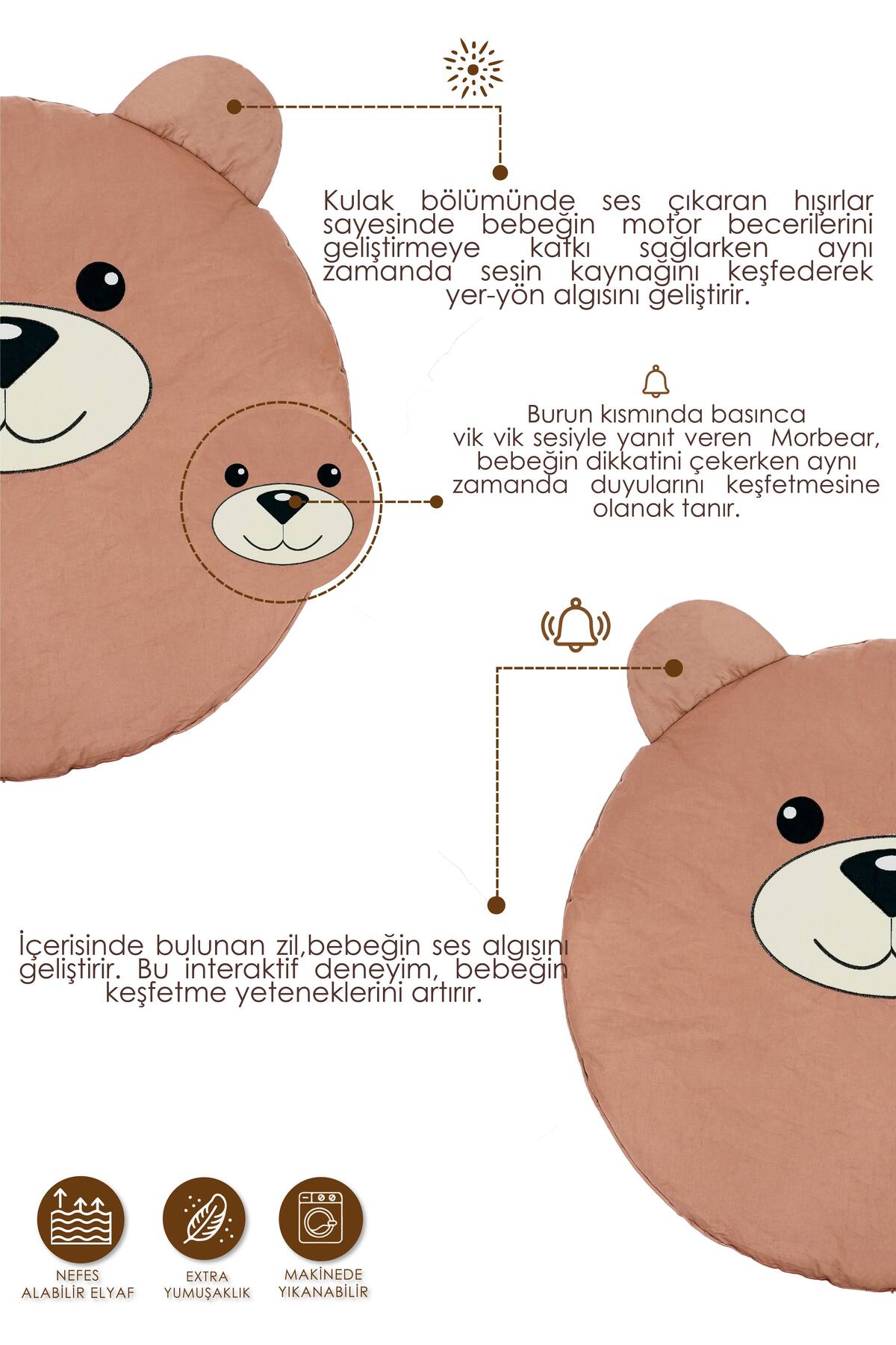mordesign Bebek/Çocuk Oyun Halısı, Yenidoğan Emekleme Pedi, Aktivite Oyun Matı, Morbear Serisi, Kahverengi fotoğrafı 3 (önizleme)