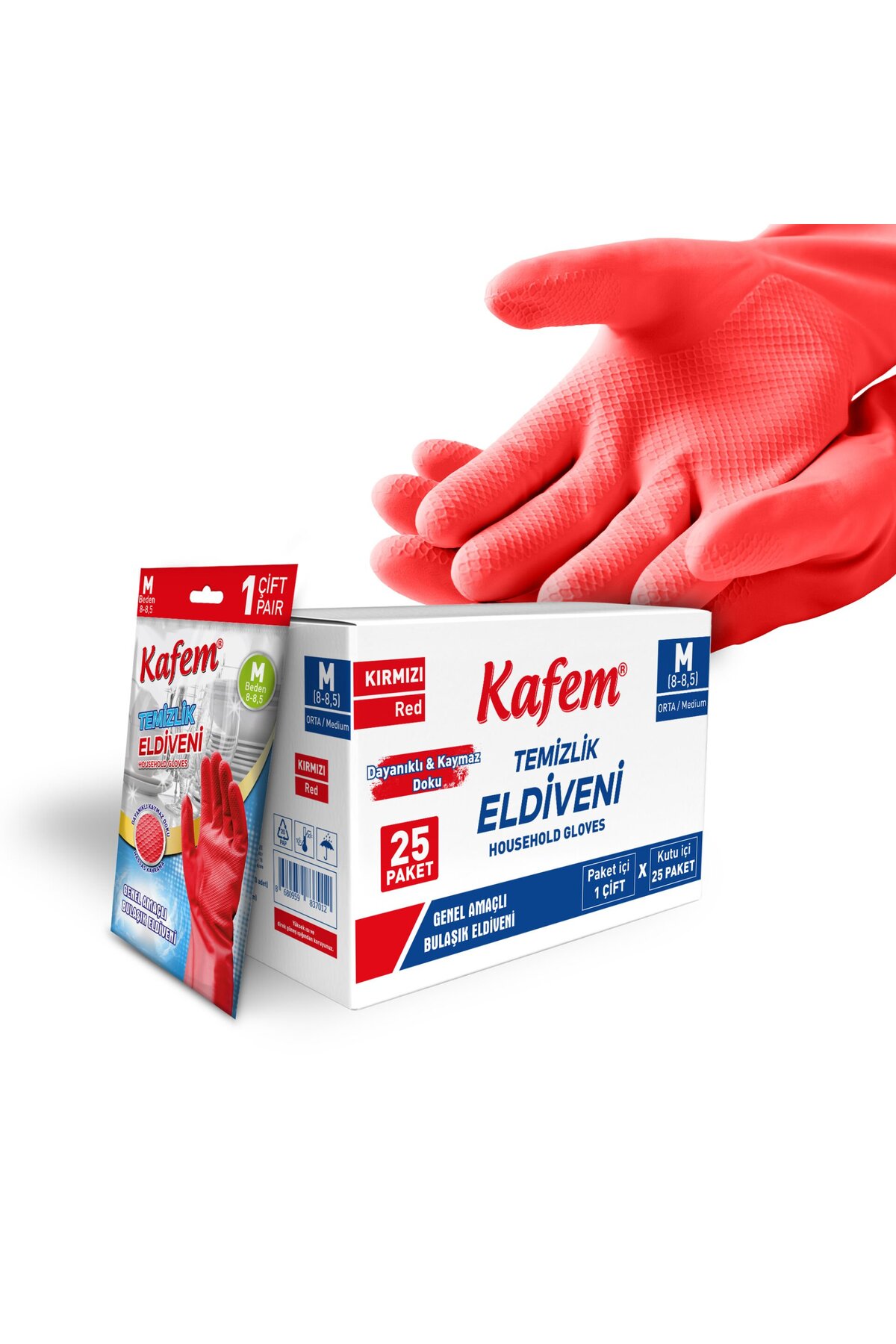 Cleaning Gloves (8-8.5) Medium Red X 25 Pack (BOX)