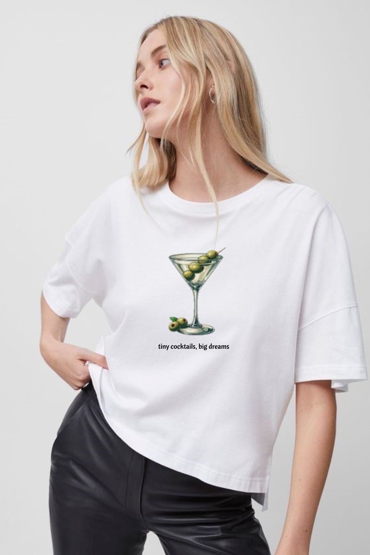 Rokeby Хлопковая чесаная ткань Oversize, белая футболка с принтом «крошечные коктейли» tiny-1