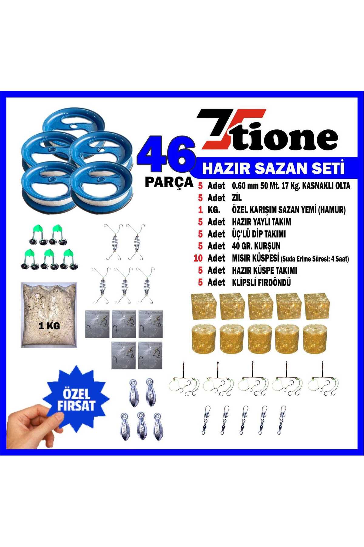 TİONE Sazan takımı,küspeli Sazan takımı,Sazan yay takımı.Sazan dip takımı Anason 46 parça