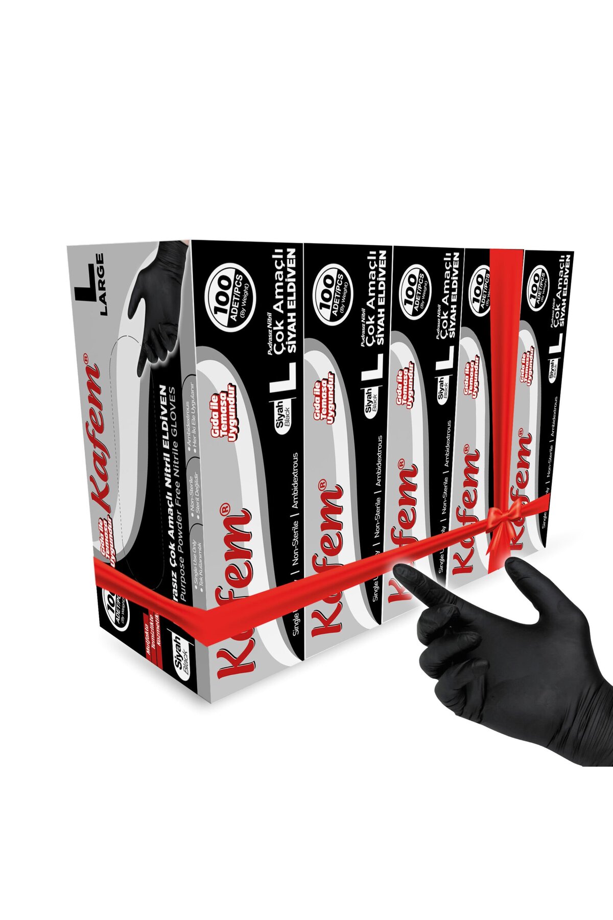 KAFEM Çok Amaçlı Siyah Nitril Eldiven (L) 100 Lü X 5 Paket