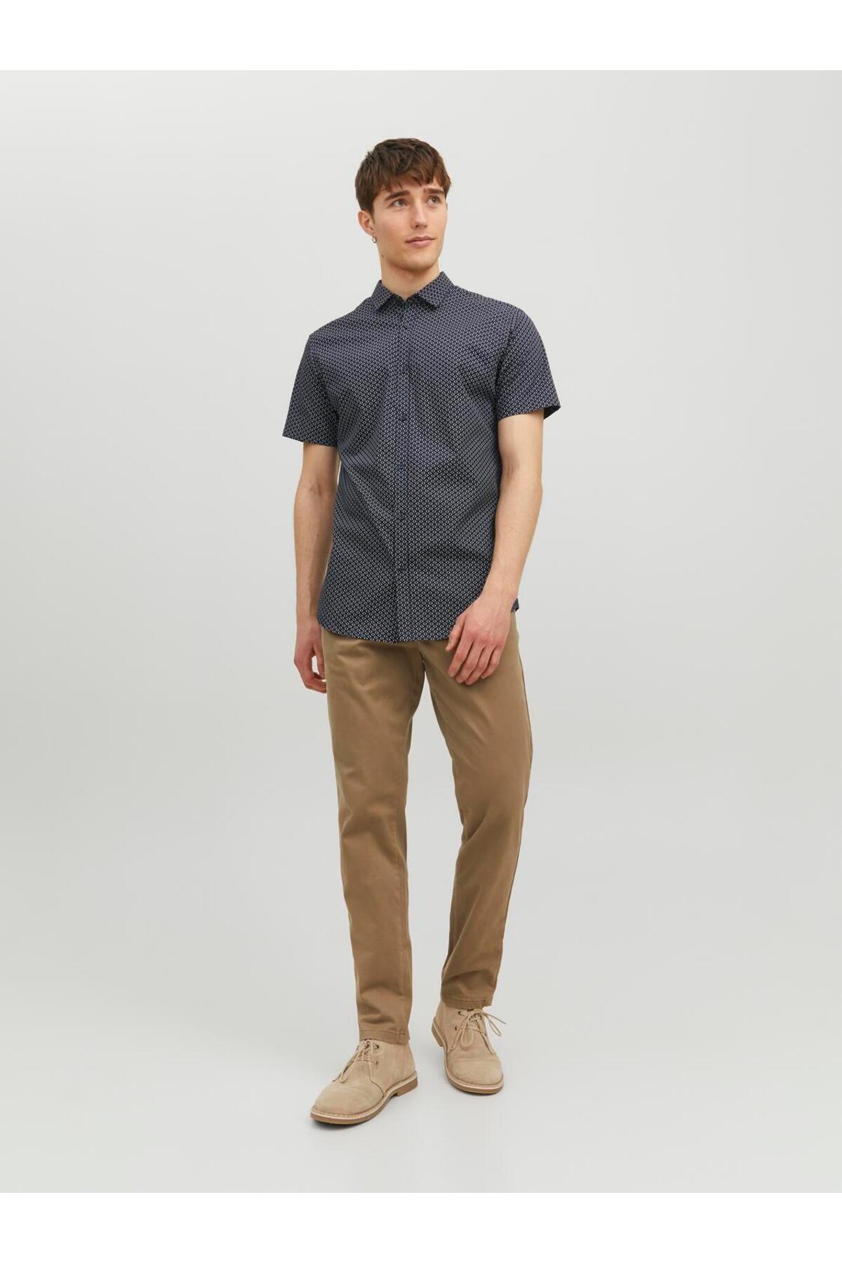 پیراهن جک اند جونز مردانه Pamuk - Poliamid آبی سرمه ای  راسته Slim Fit/اسلیم فیت    Slim/اسلیم فیت Daily/روزانه | Jack & Jones 12231865 - تصویر 6