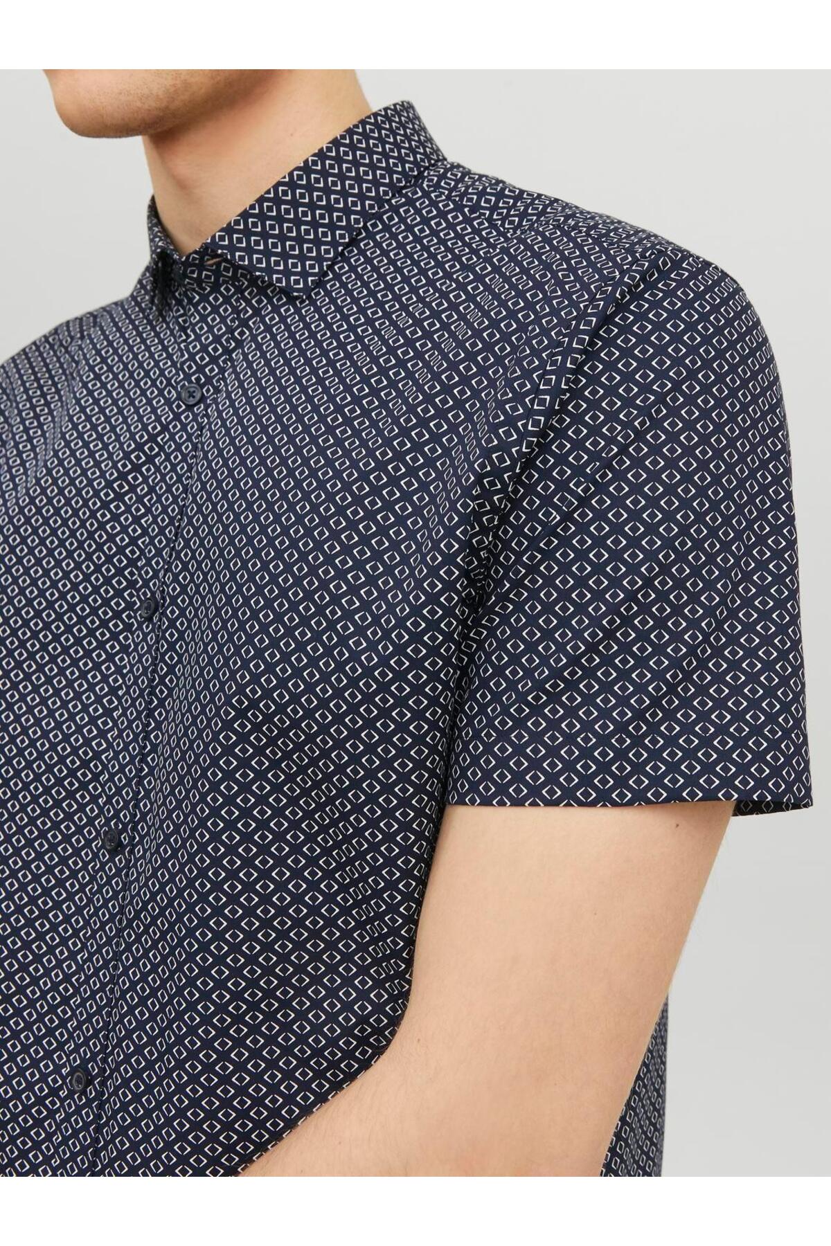 پیراهن جک اند جونز مردانه Pamuk - Poliamid آبی سرمه ای  راسته Slim Fit/اسلیم فیت    Slim/اسلیم فیت Daily/روزانه | Jack & Jones 12231865 - تصویر 7