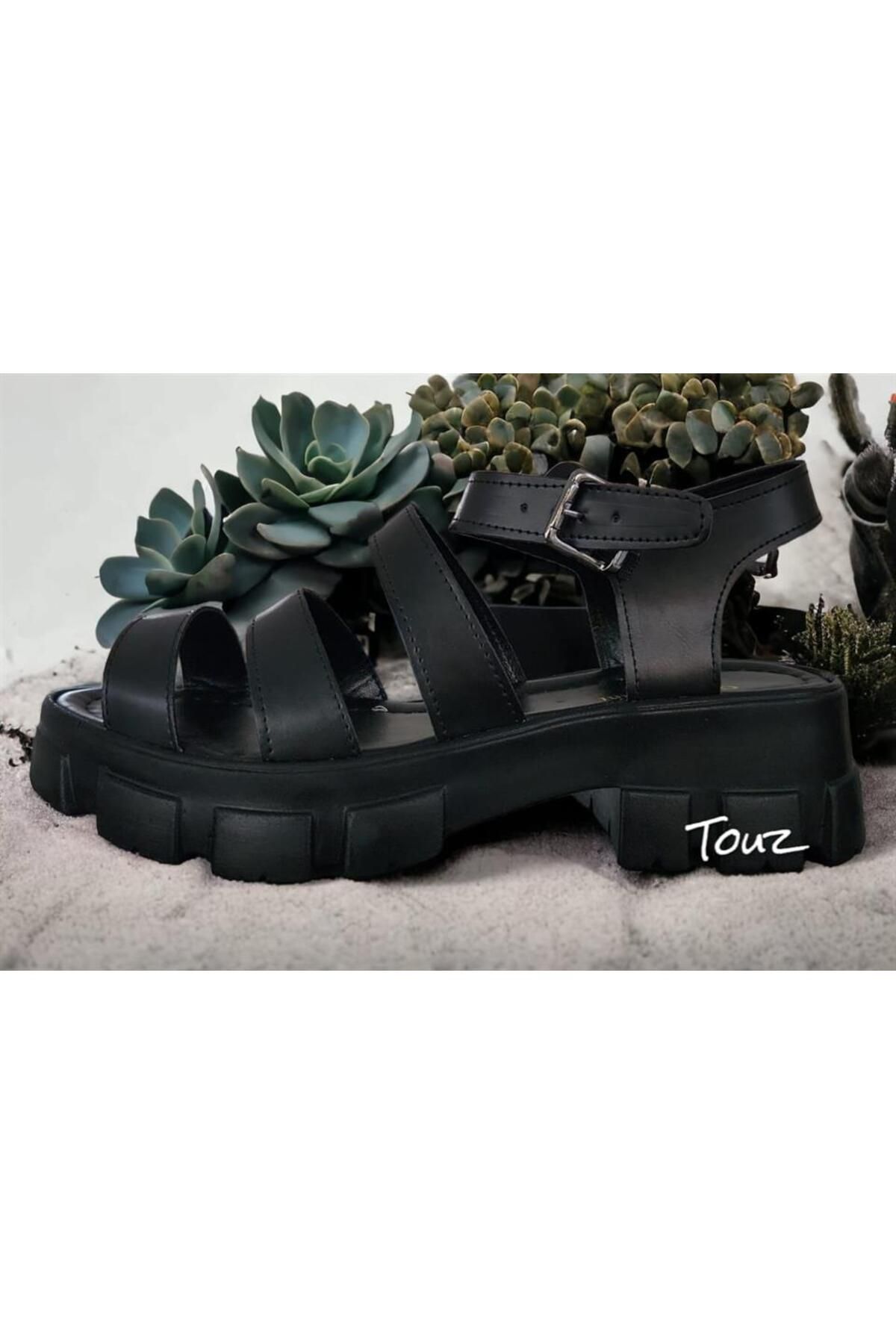 Touz-Single Buckle Thick Sole Women's Black Sandals 3