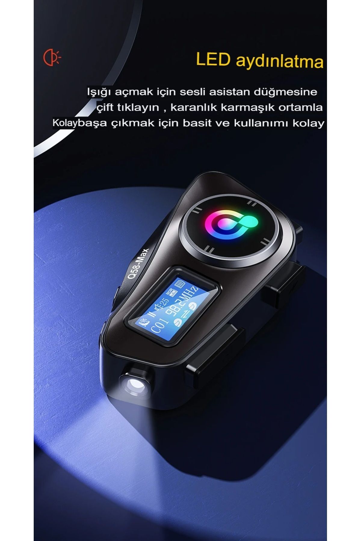 2 Intercom Bağlantılı Radyolu Lcd Ekranlı Işıklı Su Geçirmez Motorcu Kask Kulaklık Müzik Çalar