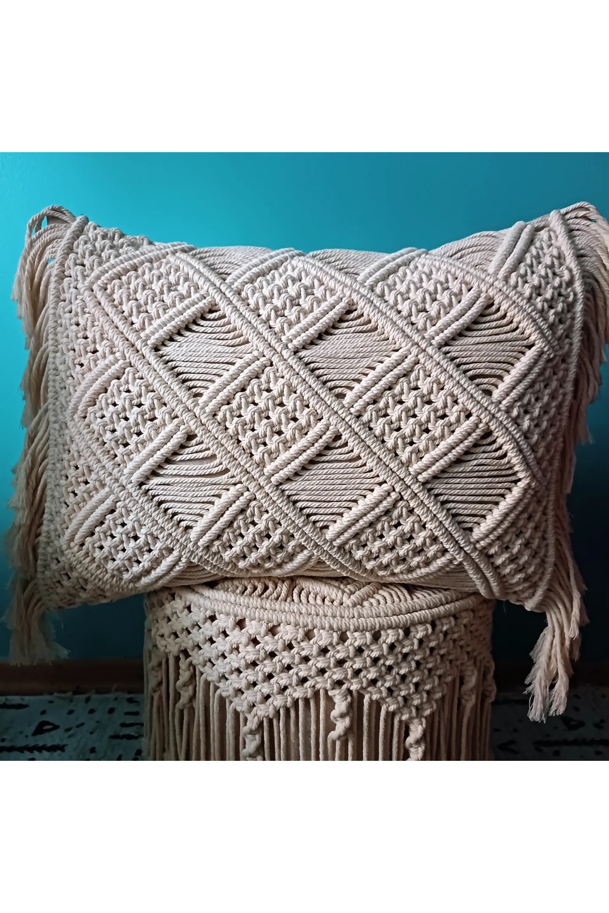 EdaTasarım-Macrame Decorative Throw Pillow Macrame Pillow 3