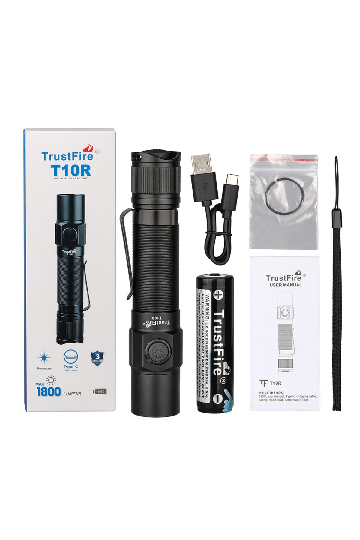 TrustFire-T10R Army Tactical Flashlight 1800Lumen Powerful Type C USB Rechargeable 18650 LED Rech... 6