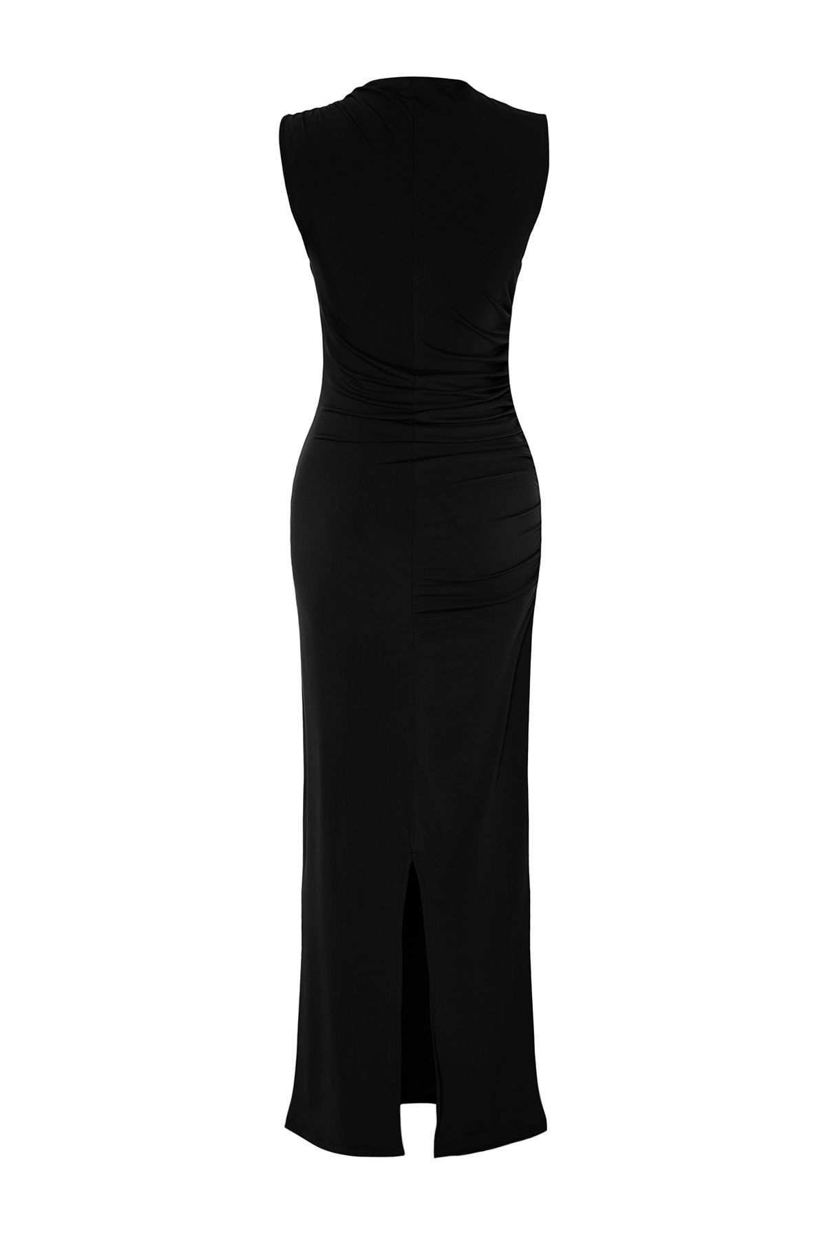 Trendyol Collection-Black Draped Fitted/Fitted Stand-up Collar Sleeveless Stretchy Knitted Maxi Pencil Dress TWOSS24EL00830 8