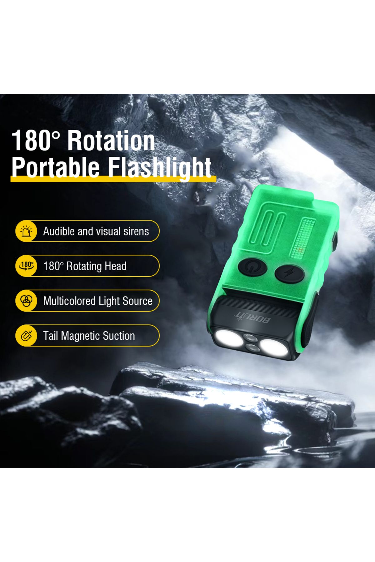 Choice-BORUiT V20 Keychain EDC LED Flashlight Head Swivels Type-C Rechargeable Magnet Torch Buzzer Work ... 3