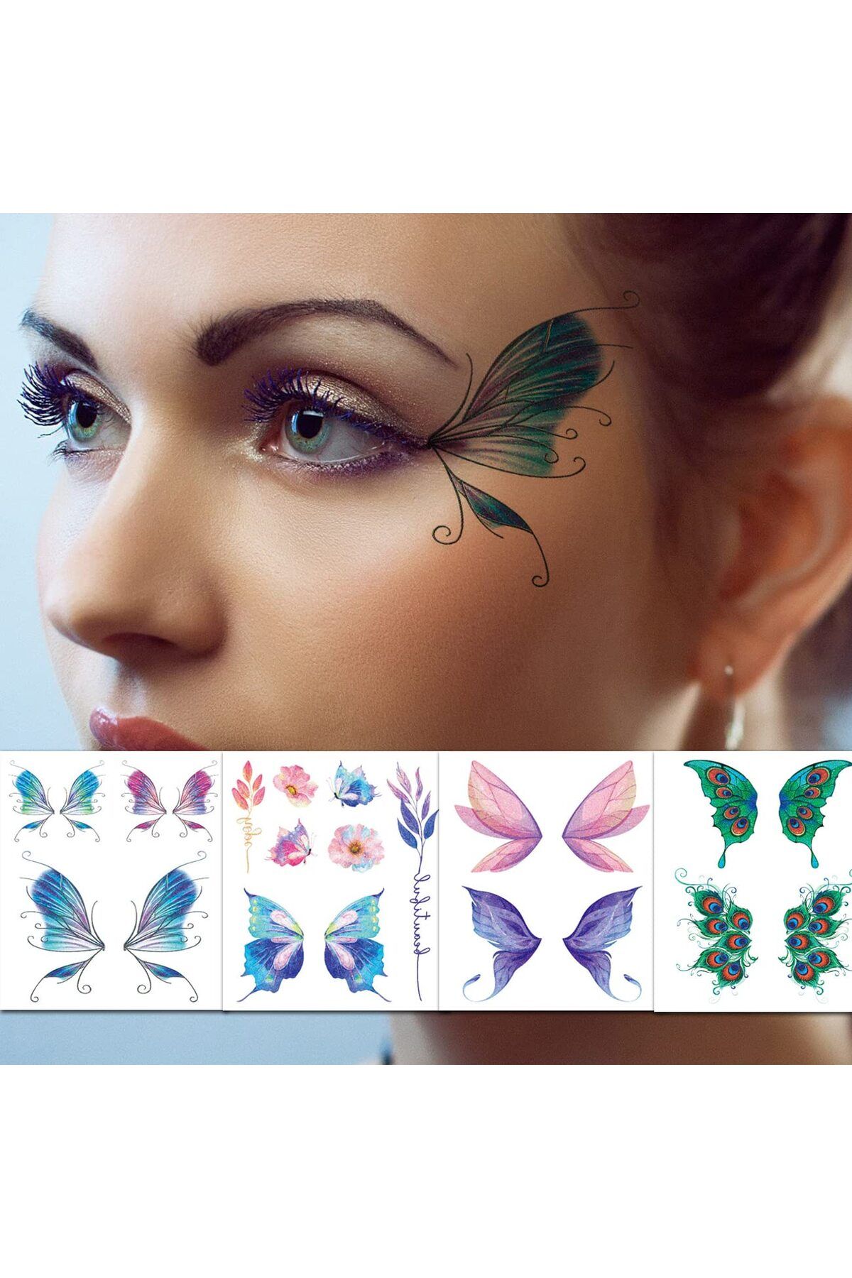 Choice-12 Sheets Butterfly Tattoos Temporary for Kids Women Eyes Make Up Galaxy Waterproof Face Tattoo S... 4