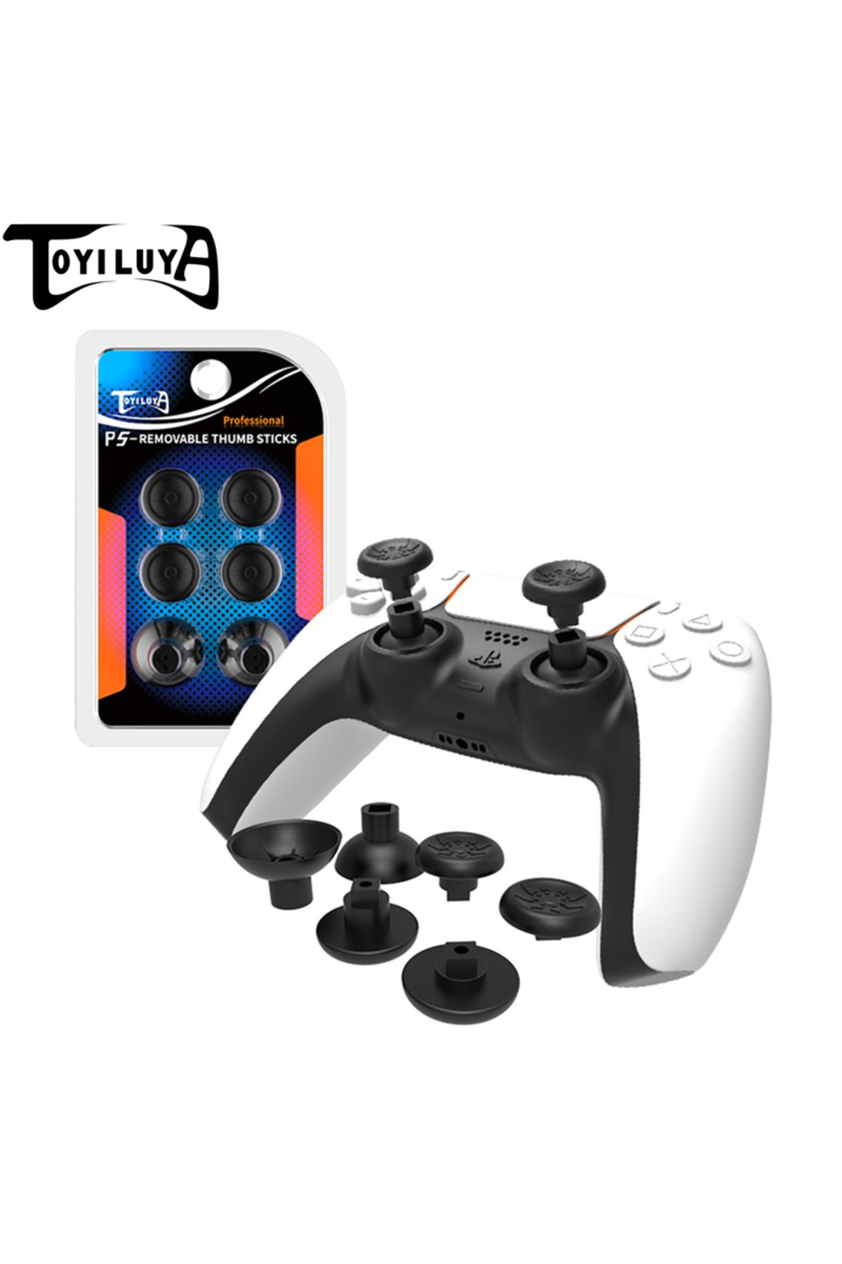 TOYILUYA-6 in1Black Plastic Rocker Replacement Analog Stick Joystick Thumbsticks Button for PS5 Gamepad Co... 2