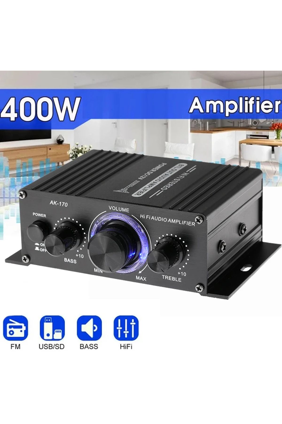 luxuglow-AK170 Mini Digital Power Audio Car Amplifier Blue Light Stereo Audio Amplifier for Home Theater C... 1