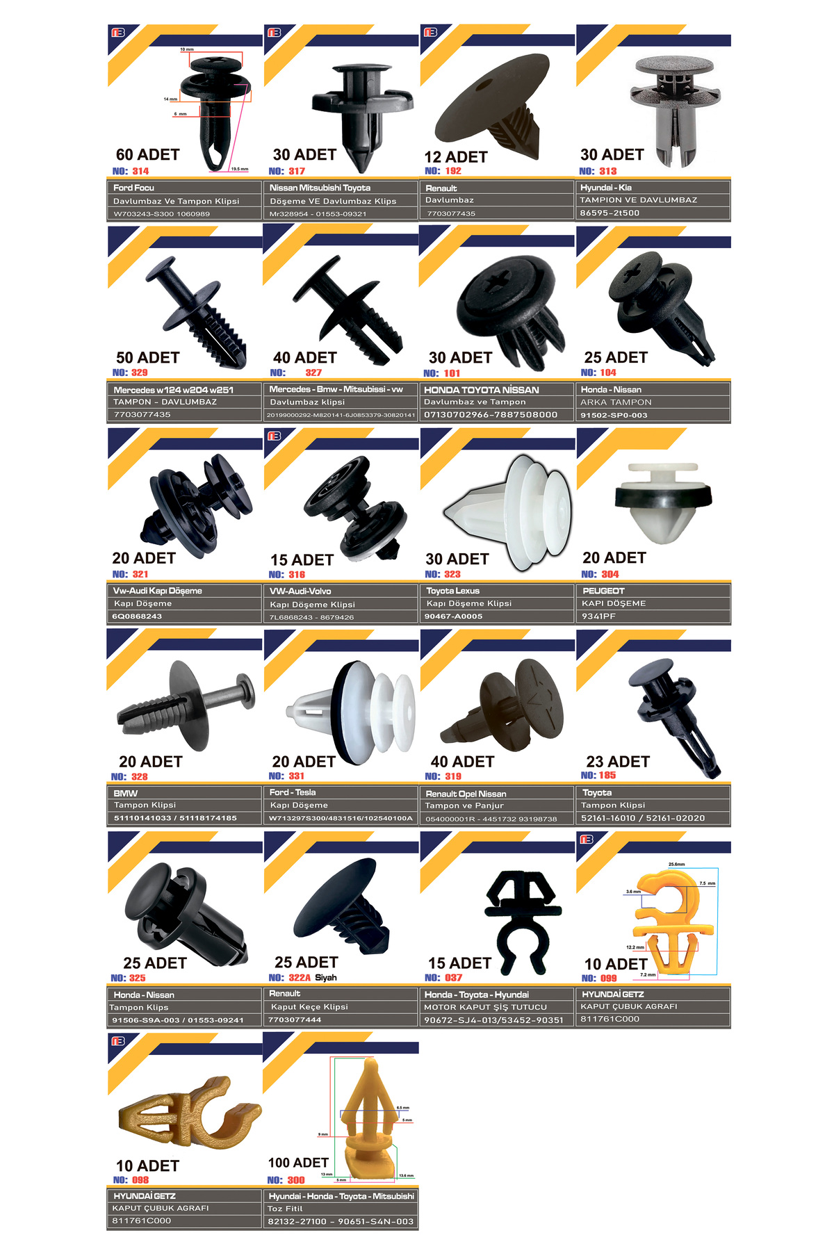 NB Klips Tampon, Bagaj Ve Davlumbaz Klips Seti (650 ADET) - Fiyatı