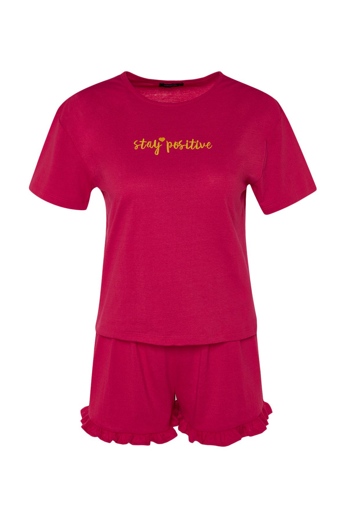 Trendyol Collection-Fuchsia Embroidered Embroidered 100% Cotton Knitted Pajama Set with Shorts - Thmss20Pt0165 7