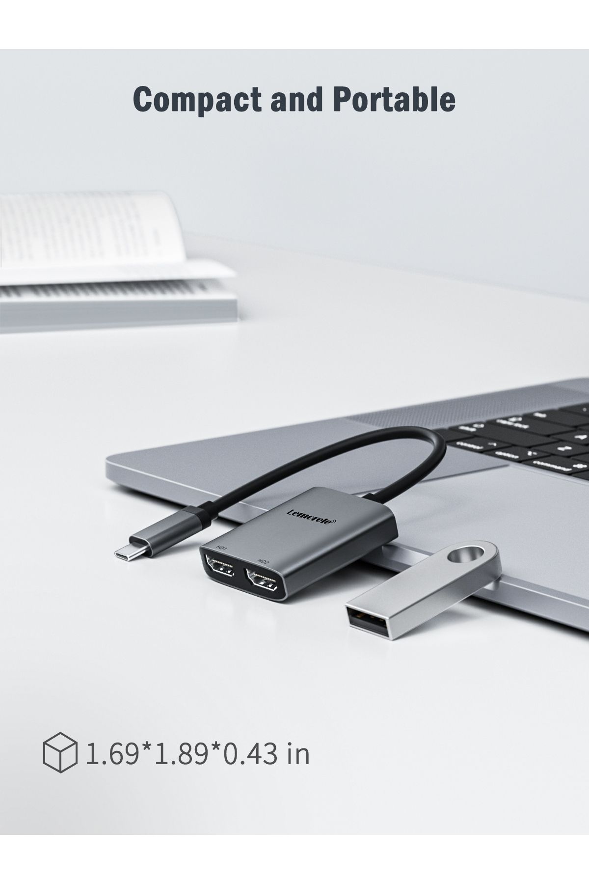 lemorele-USB C to Dual HDMI Adapter 4K 60Hz Dual Monitor Adapter 2 in 1 Type C Thunderbolt 3 to H... 7