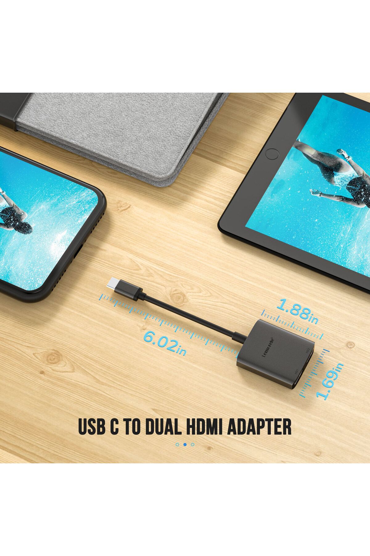 lemorele-USB C to Dual HDMI Adapter 4K 60Hz Dual Monitor Adapter 2 in 1 Type C Thunderbolt 3 to H... 6