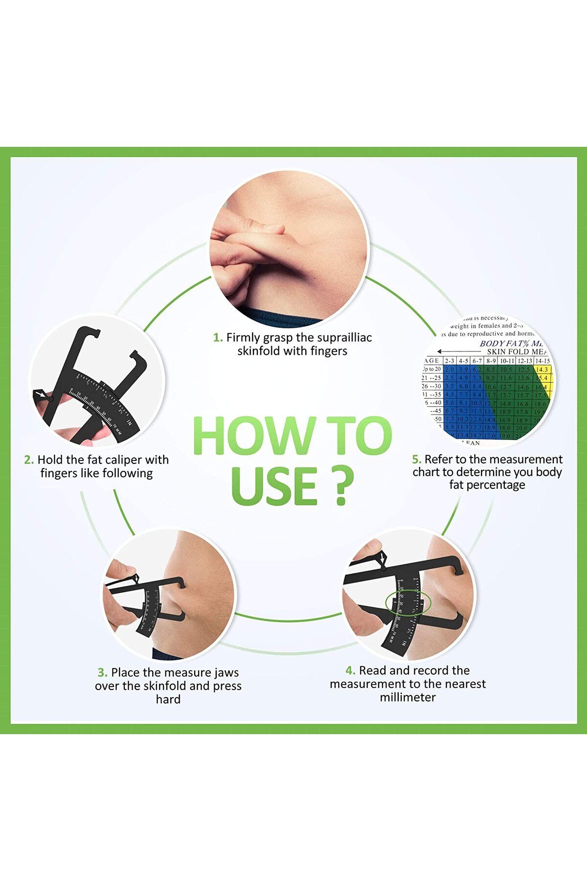 LPPCOLTD-Body Fat Caliper Fat Measure Clipper Combo with Body Fat Percentage Measure Chart Measuring Body ... 2