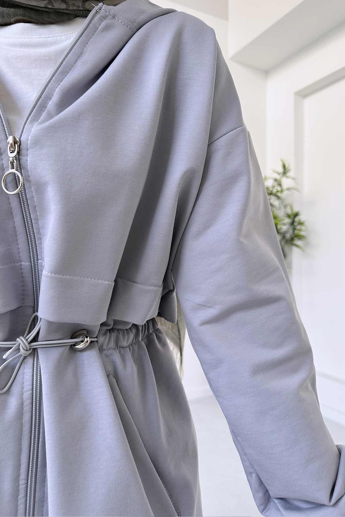 Ka Hijab-Waist Drawstring Two Thread Set - Gray 3