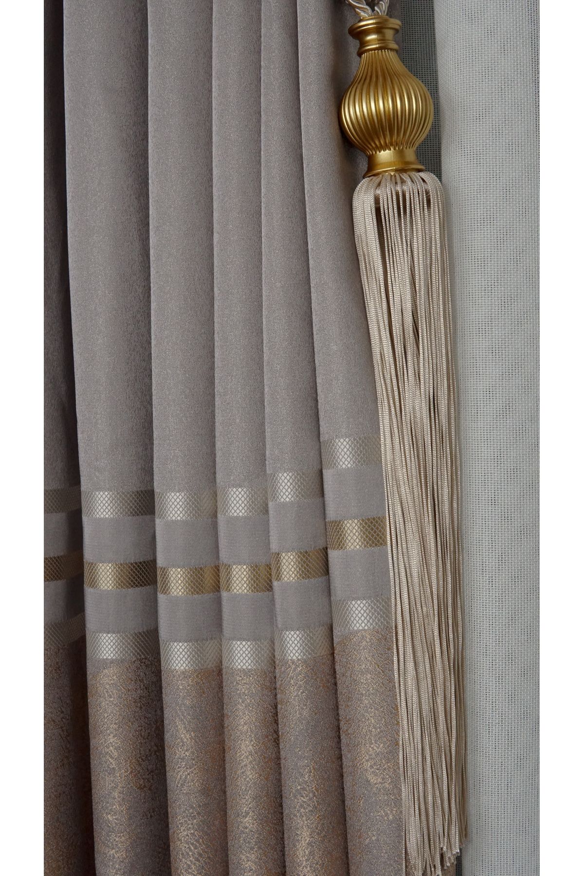 Yuka-Clipboard Background Curtain Mink Gold - Single Wing with Gold Gray Stripe Frequent Pleated Jacquard Bright Pattern 5