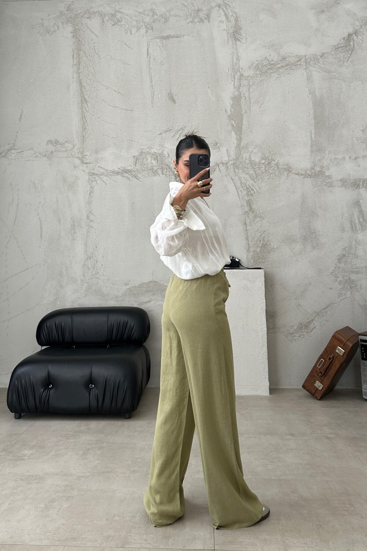 My Blog  Çağla Yeşili %100 Keten Palazzo Pantolon 3455 - Görsel 4