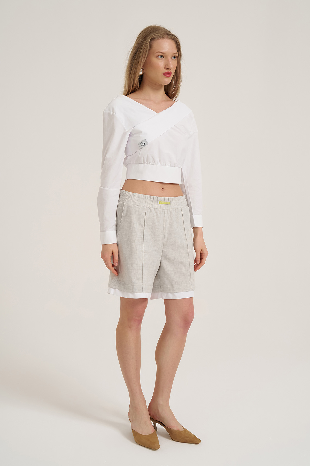 Quzu-V-Neck Detailed Long Sleeve Blouse White 4