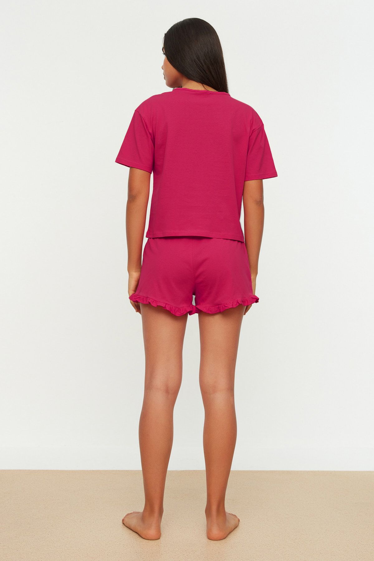 Trendyol Collection-Fuchsia Embroidered Embroidered 100% Cotton Knitted Pajama Set with Shorts - Thmss20Pt0165 6