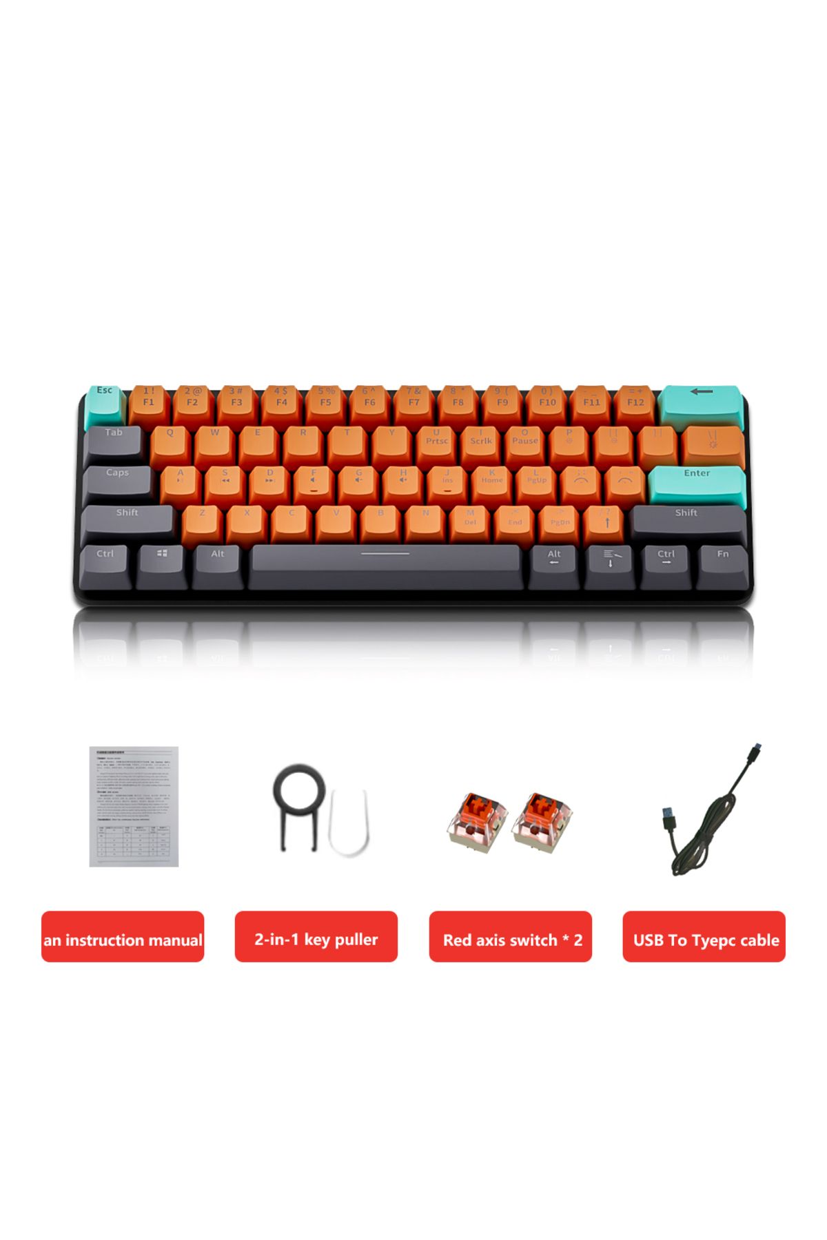 MUCAI-MKA610 USB Mini Mechanical Gaming Wired Keyboard Red Switch 61 Key Gamer for Computer PC La... 7
