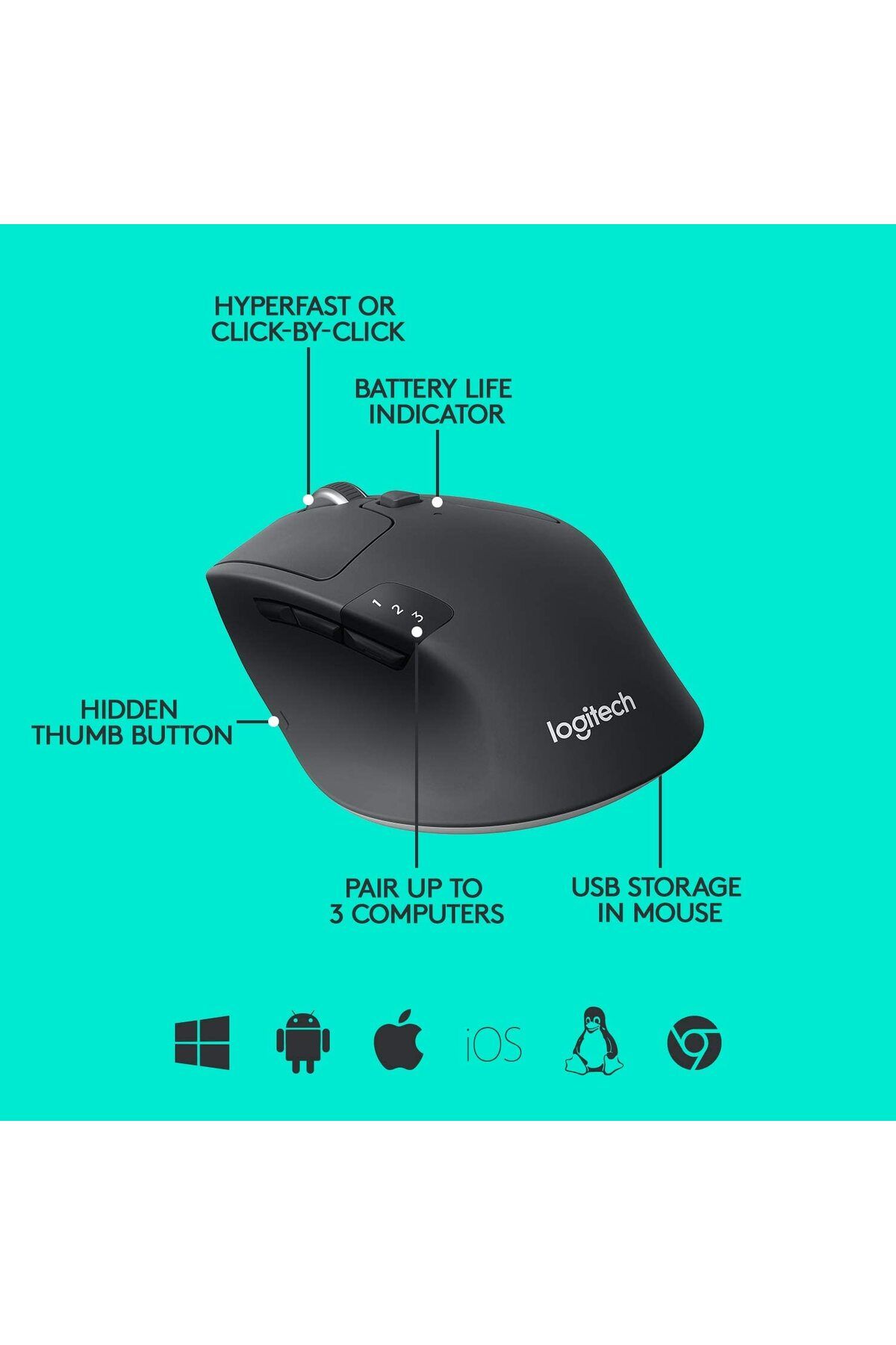 logitech-Logitech M720 Triathlon Multi-Device Wireless Mouse Bluetooth USB Unifying Receiver 1000 DPI 8 Bu... 6