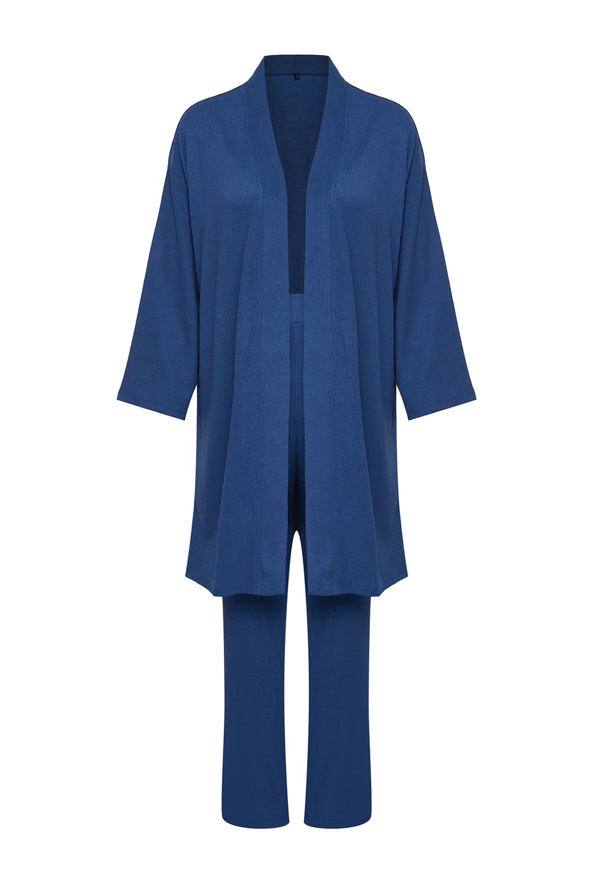 Trendyol Modest-Oversize kék kötött kimonó és nadrág szett - texturált/TCTSS24US00045 verzió 7