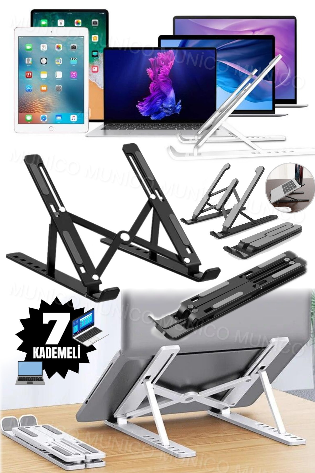 Tablet ve Laptop İçin Ayarlanabilir Stand - Ergonomik ve Taşınabilir Omurga Sağlığı İçin 7 Kademeli 7