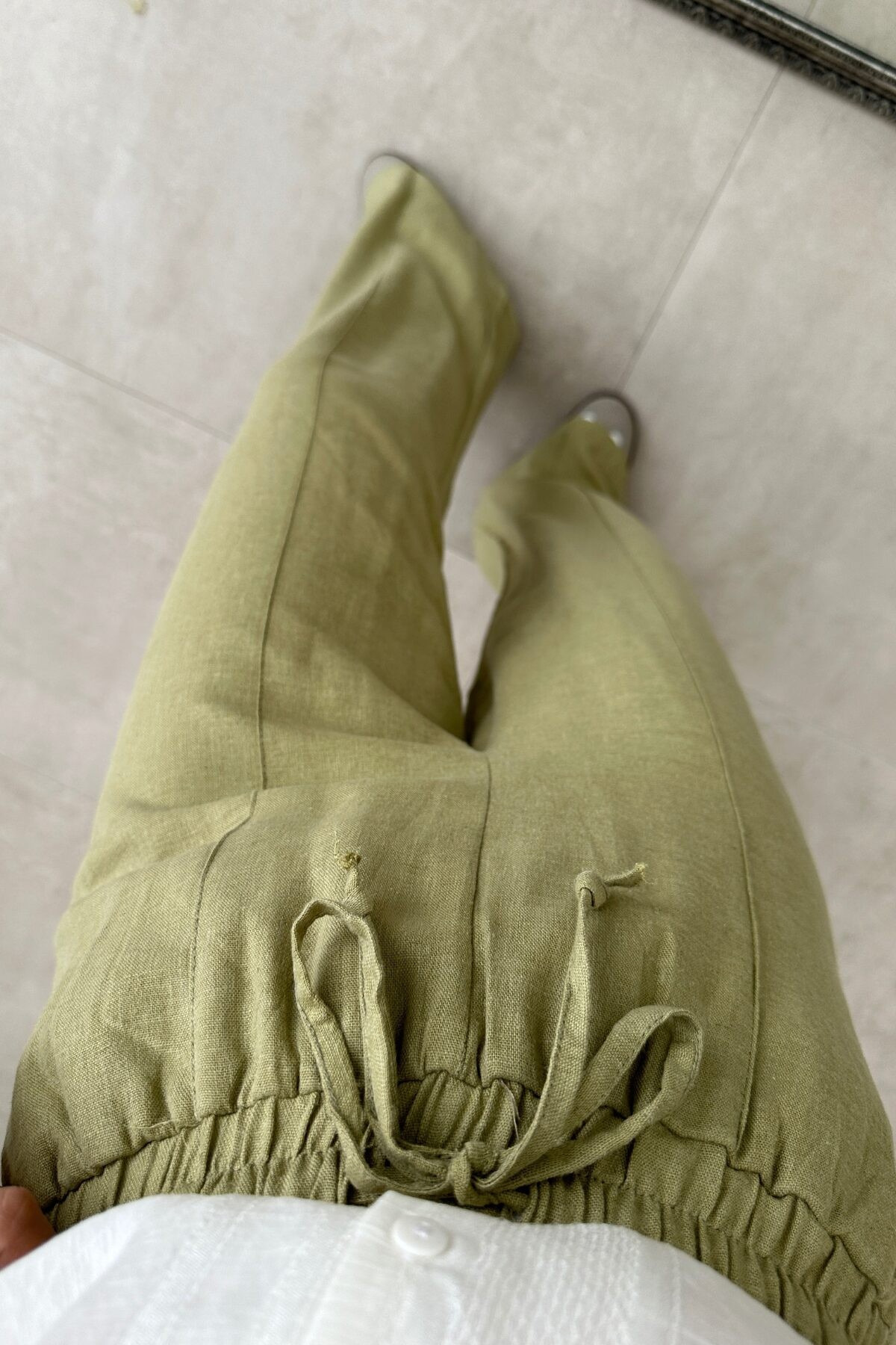 My Blog  Çağla Yeşili %100 Keten Palazzo Pantolon 3455 - Görsel 3