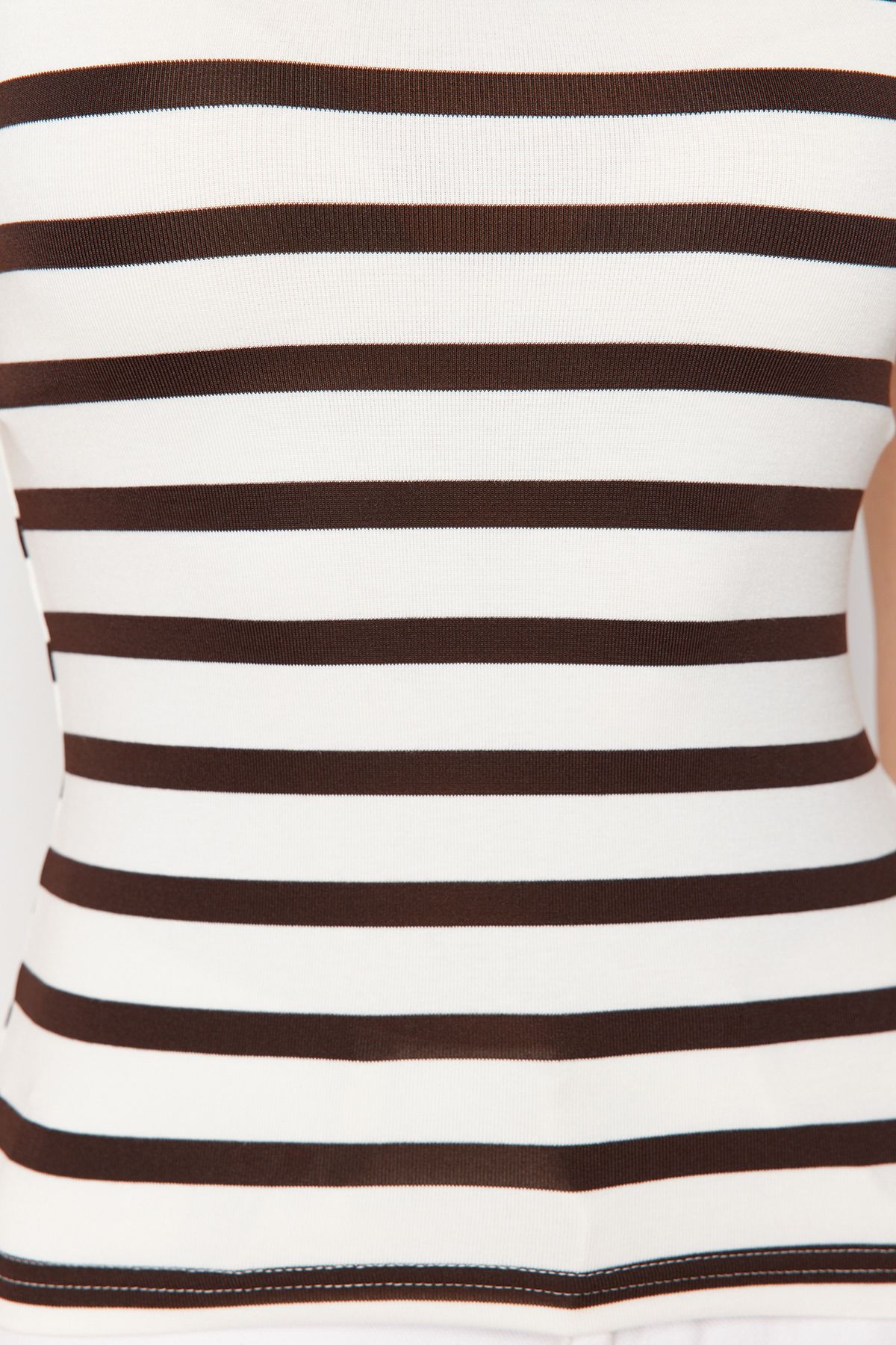 Trendyol Collection-Καφέ ριγέ παχύρρευστη/μαλακό ύφασμα πλεκτή μπλούζα με εφαρμογή στο σώμα TWOSS24BZ00296 6