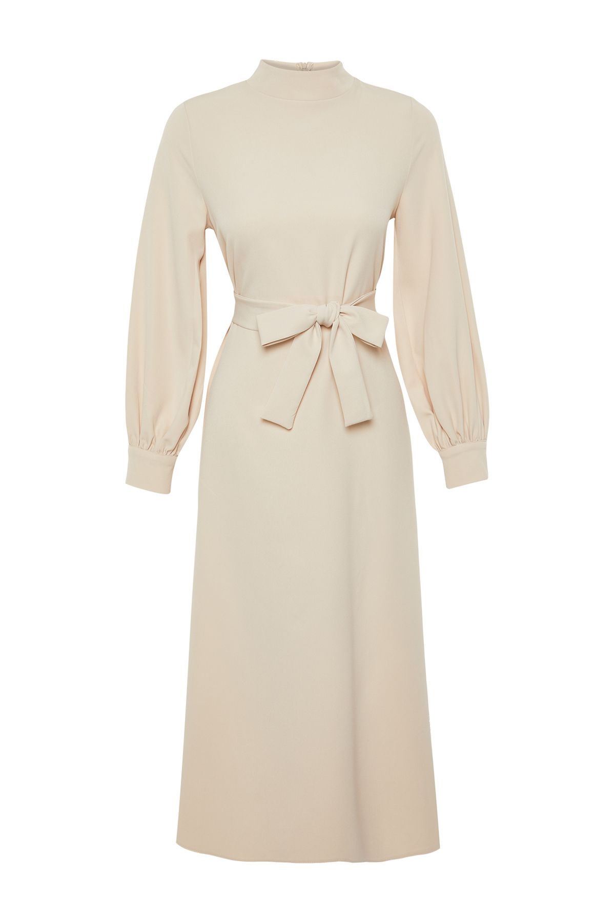 Trendyol Modest-Béžový stojáček s límečkem detail tkané šaty Tctss24Eb00174 7