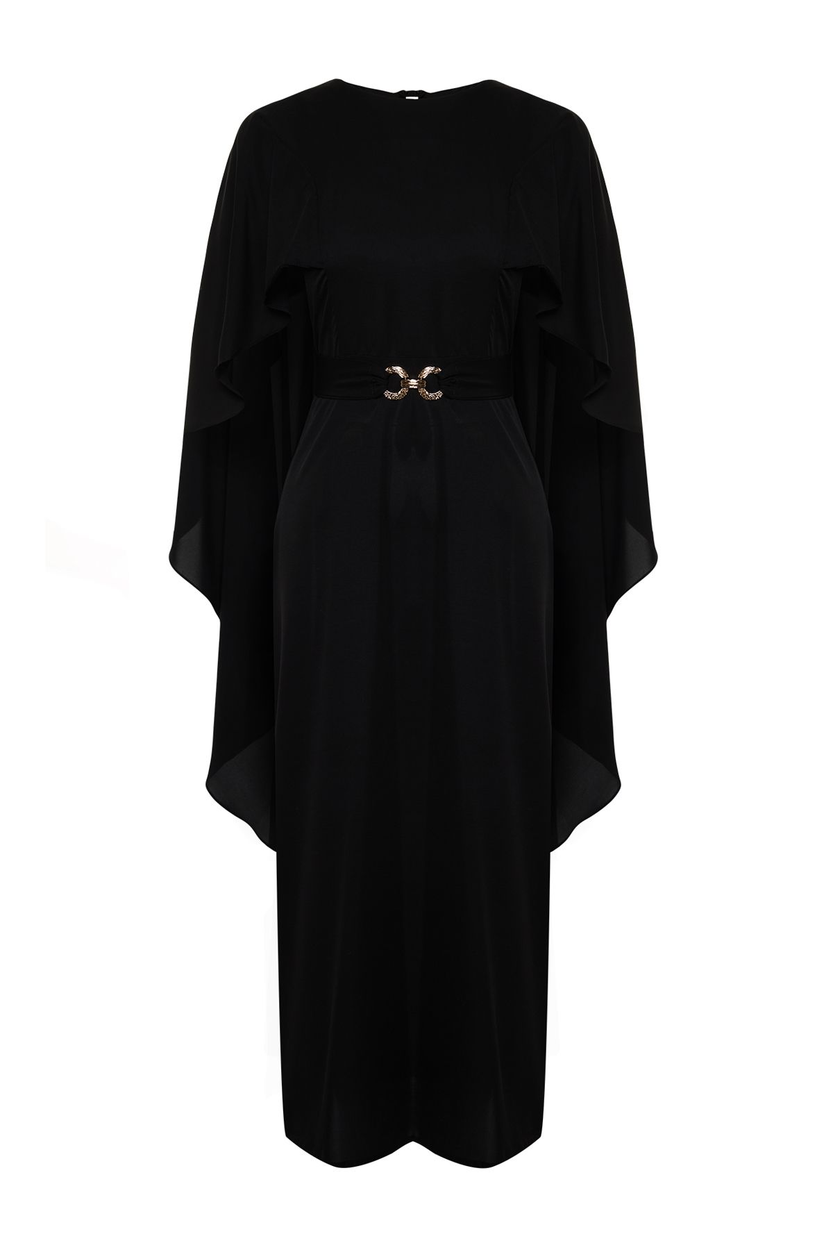 Trendyol Modest-Black Belted Cape Detailní stylové tkané večerní šaty TCTSS24DB00003 7