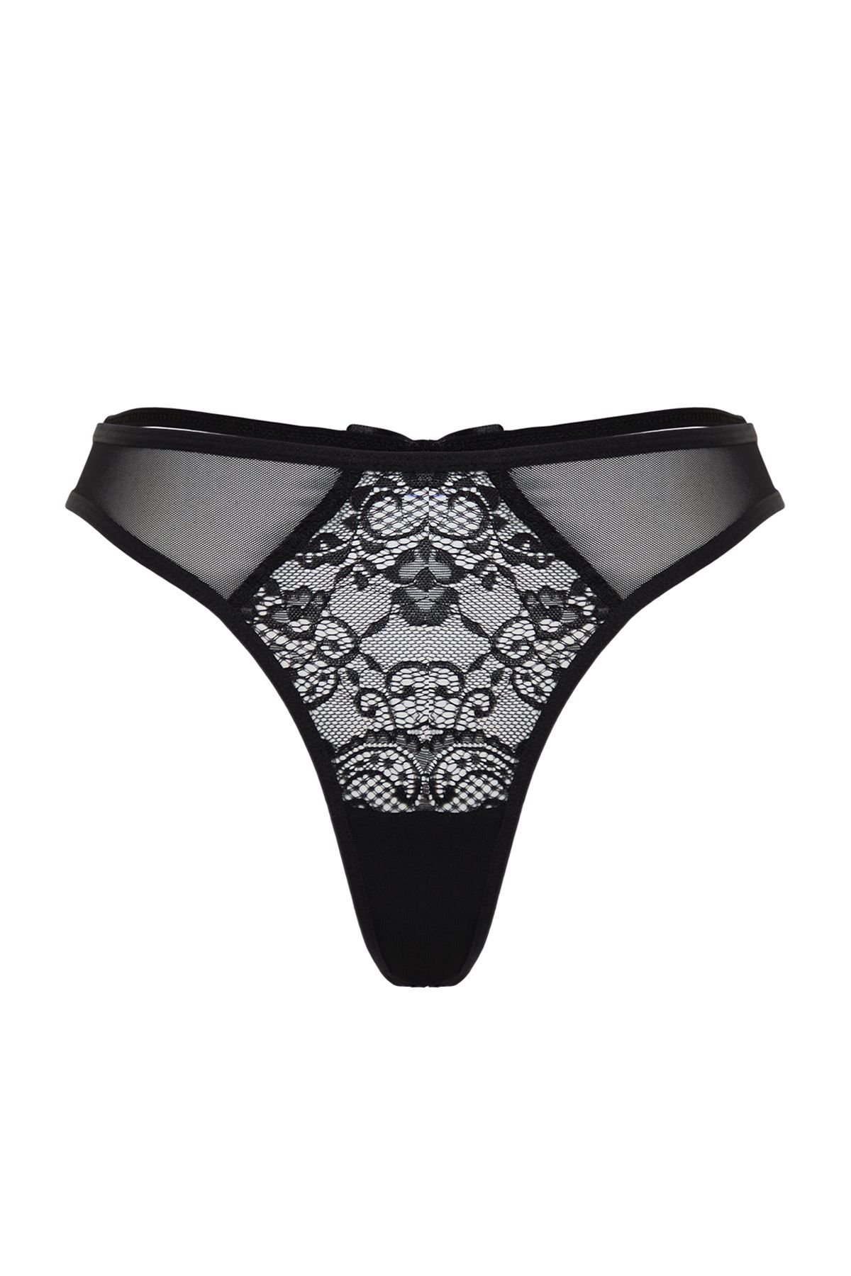 Trendyol Collection-Tanga-Strickhöschen mit schwarzer Spitze, Tüll und Schleifendetail THMSS24KU00037 8