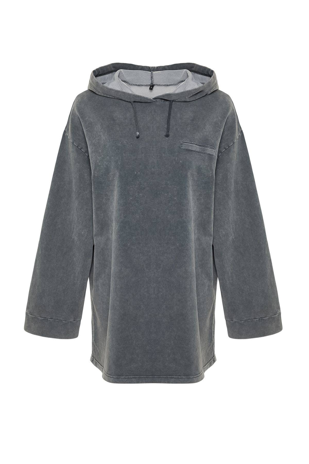 Trendyol Modest-Gestricktes Oversize-Sweatshirt mit Kapuze - Anthrazit Acid Washed TCTSS24TW00006 7