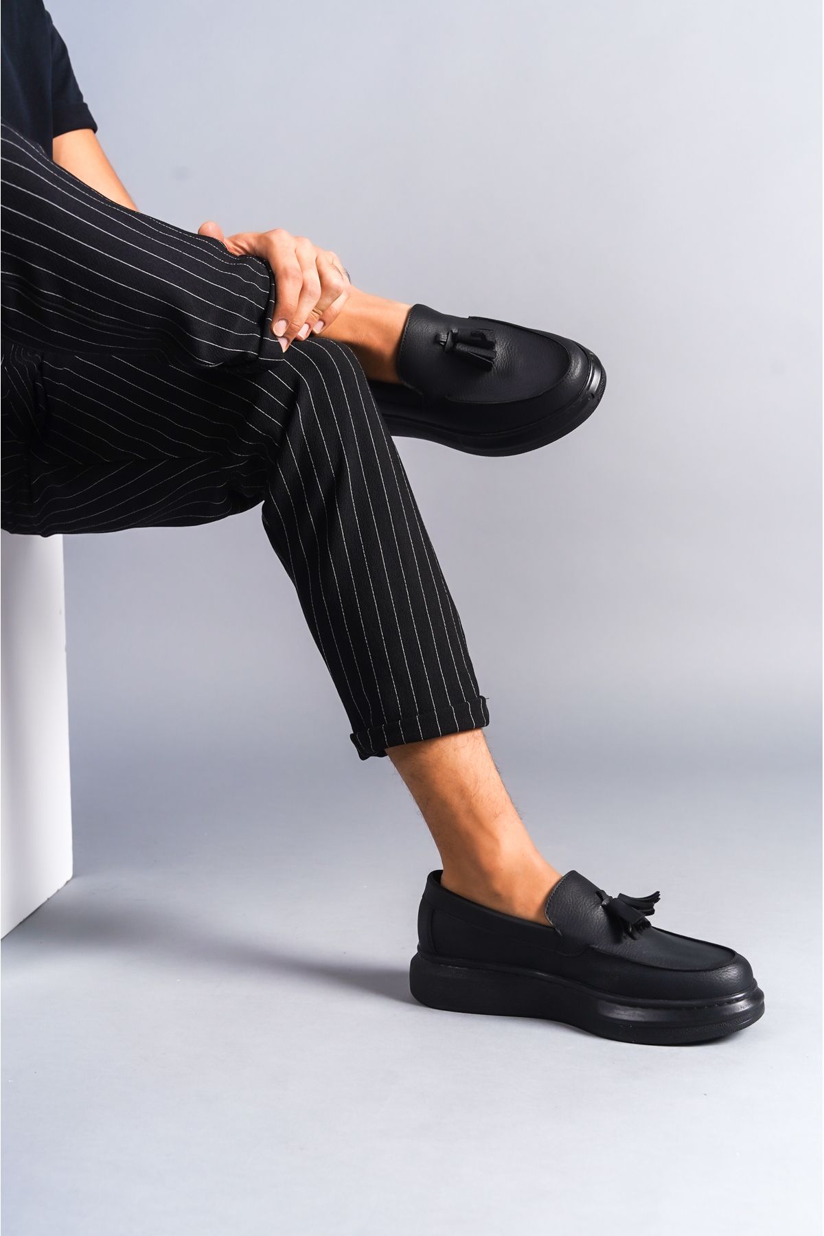 BZ Moda-B154 ST Talpă ortopedică fără șireturi Tip Corcik cu ciucuri Pantofi casual clasici pentru bărbați, negri 2