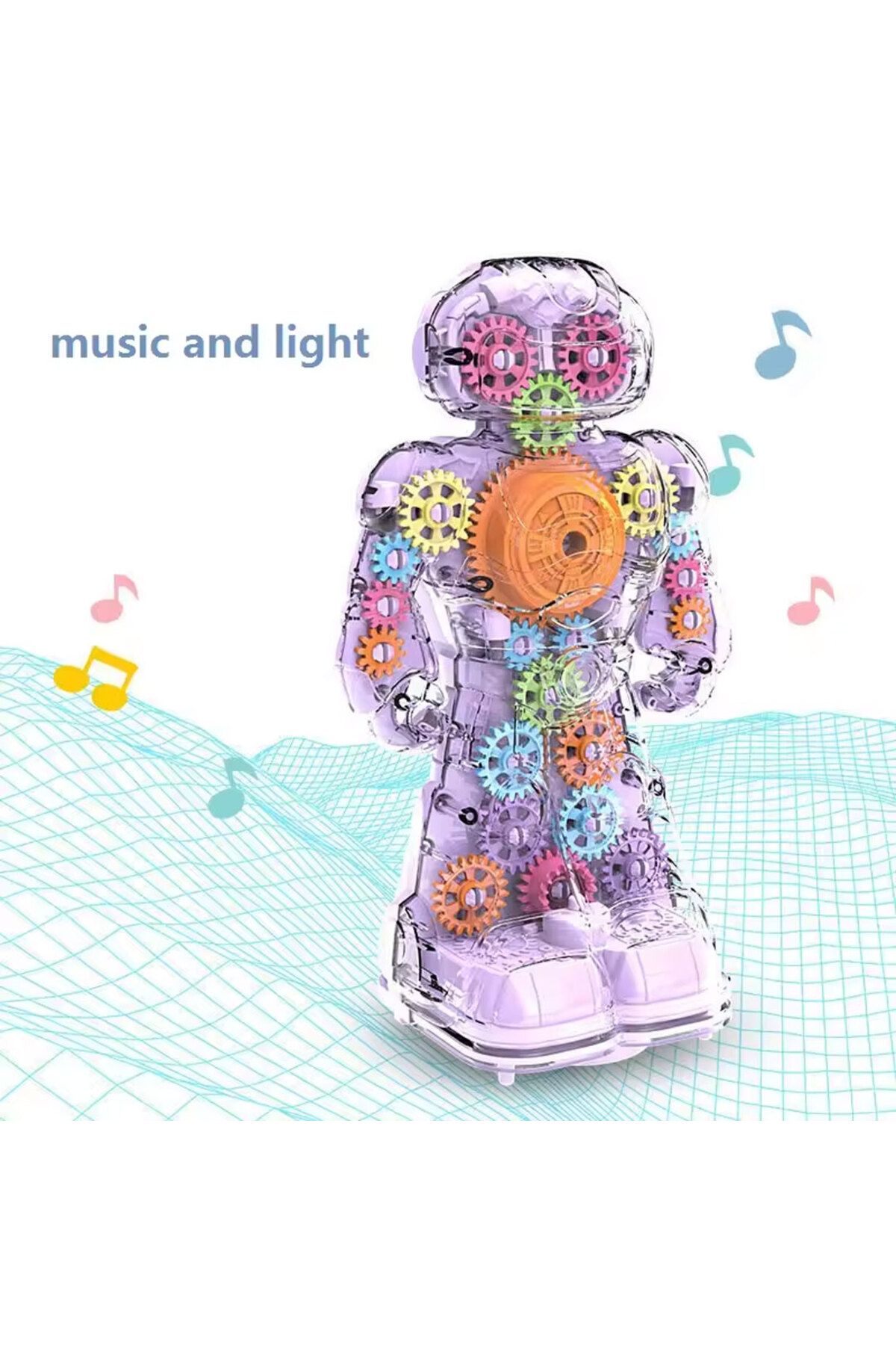 OYUNCAK STORE-Transparent Robot - 360 Degree Rotating Toy with Gear, Sound and Light 5